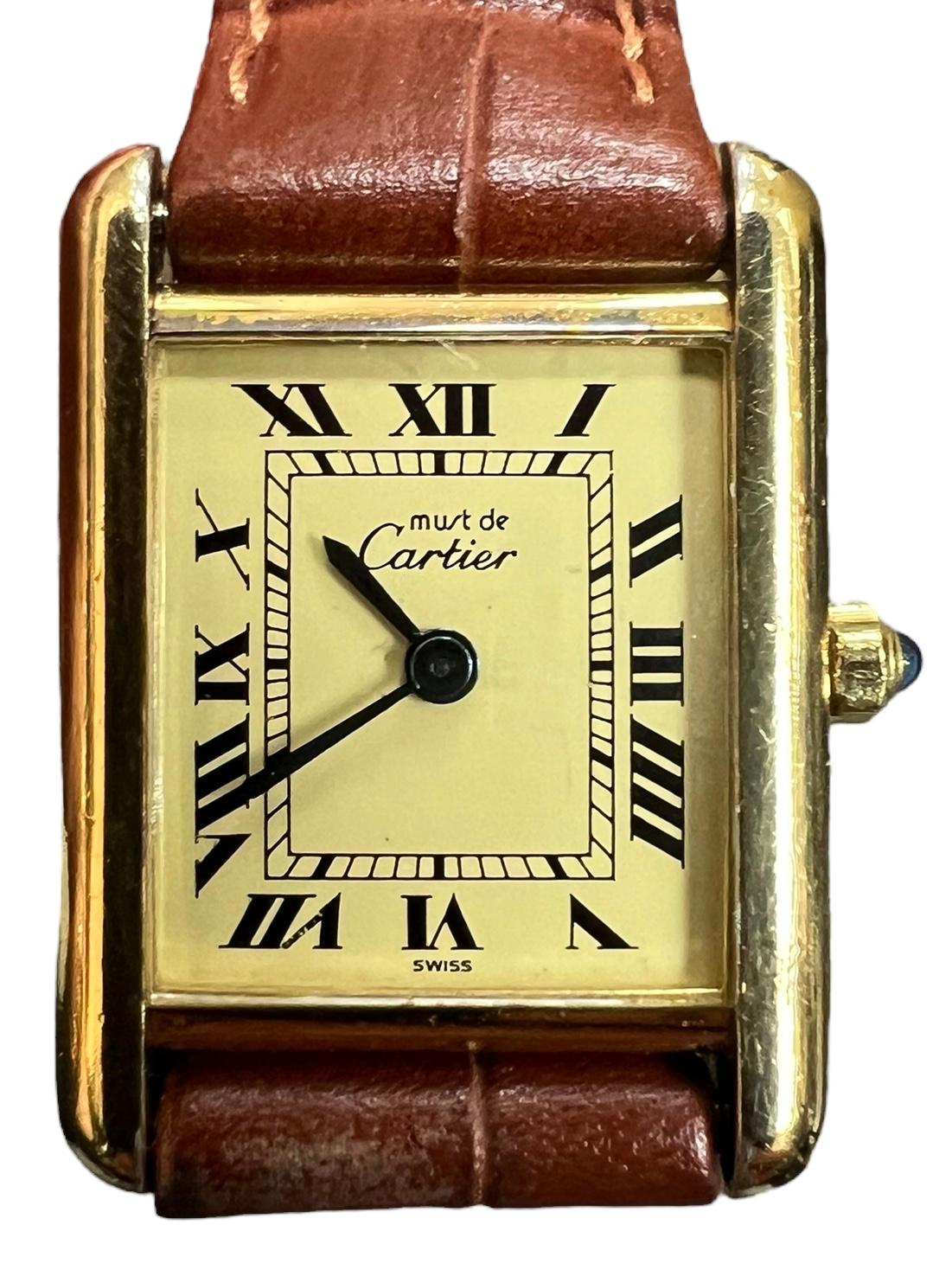 Ladies Must De Cartier Quartz Vermeil Tank Watch In Good Condition In Los Angeles, CA