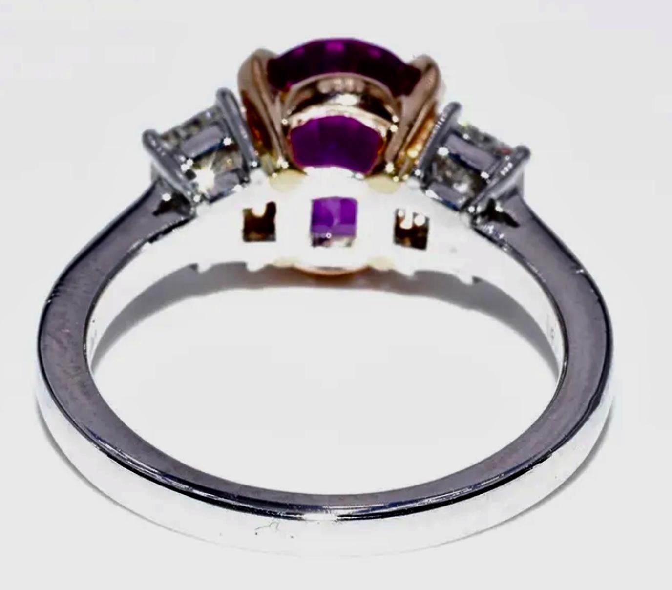 Modern Ladies Natural Pink Sapphire and Diamond Plat. & 18K Yellow Gold Ring For Sale