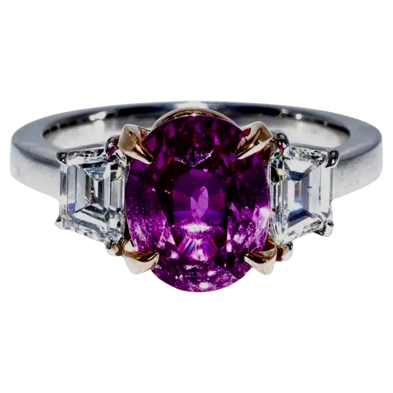 Ladies Natural Pink Sapphire and Diamond Plat. & 18K Yellow Gold Ring For Sale