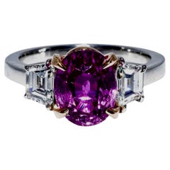 Ladies Natural Pink Sapphire and Diamond Plat. & 18K Yellow Gold Ring