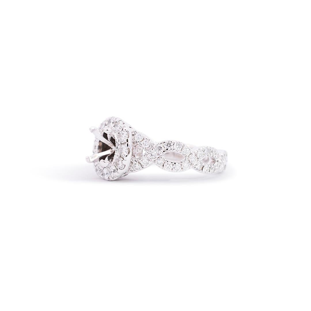 Round Cut Ladies Neil Lane 14k White Gold Semi Mount Halo Diamond Engagement Ring