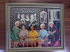 Ladies Night Outpping Wine Print Outsider Folk Artist Gloria Laposka