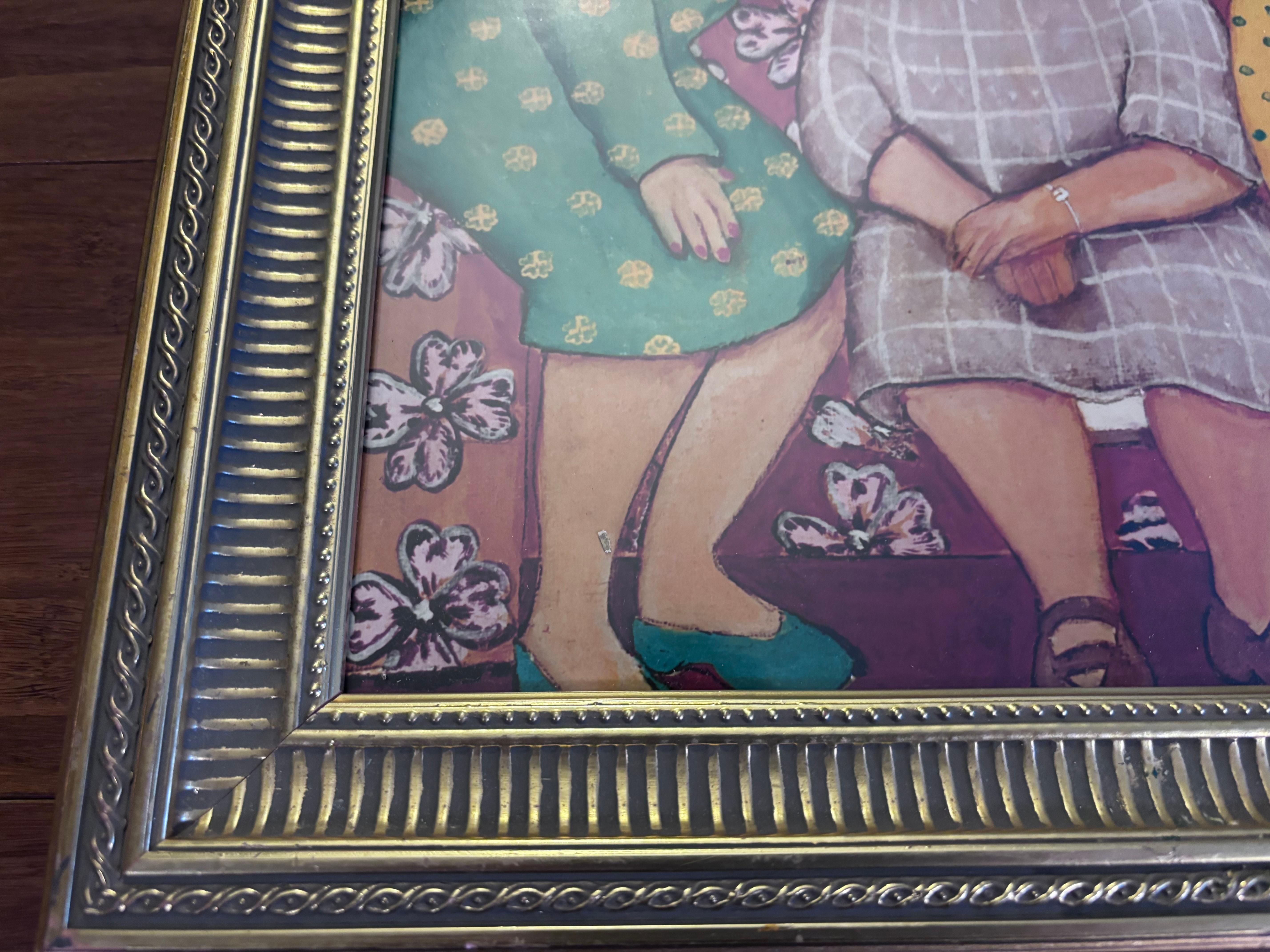 20ième siècle Ladies Night Outpping Wine Print Outsider Folk Artist Gloria Laposka en vente