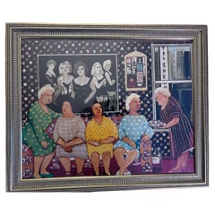 Ladies Night Out Sipping Wine Print Outsider Folk Artist Gloria Laposka