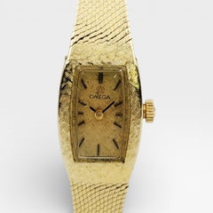Ladies Omega 14K Yellow Gold Automatic Watch with Mesh Band and Gold Dial