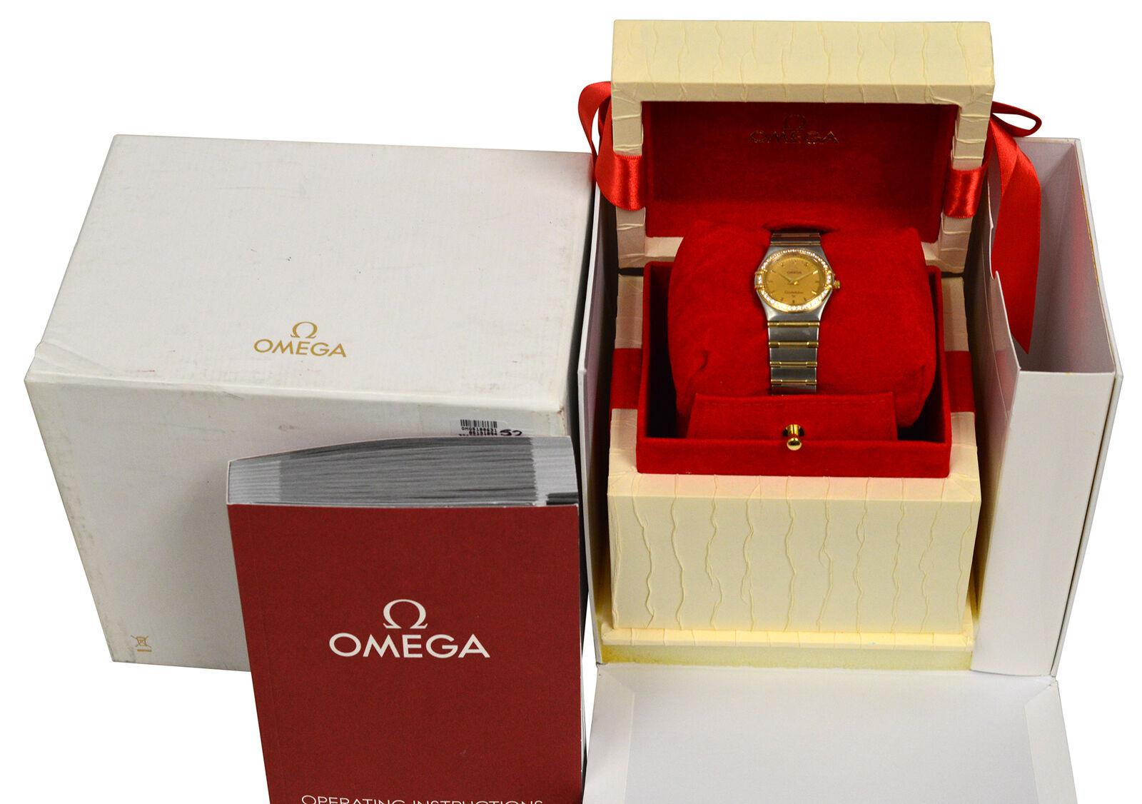 Brand	Omega
Model	Constellation 1277.10.00
Gender	Ladies
Condition	Pre - Owned
Movement	Quartz
Case Material	18K Yellow Gold & Stainless Steel
Bracelet / Strap Material	18K Yellow Gold & Stainless Steel
Clasp / Buckle Material	Stainless Steel with