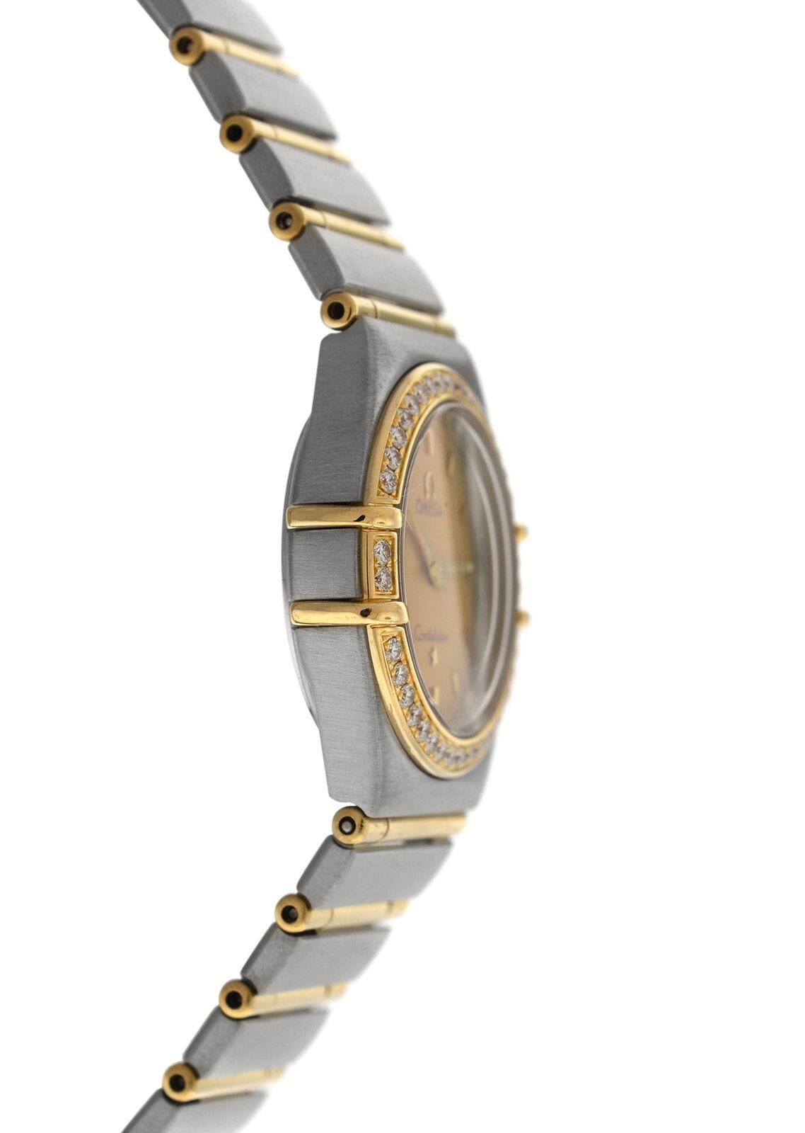 Women's Ladies Omega Constellation 1277.10 Full Bar 18 Karat Gold Diamond Quartz Watch For Sale