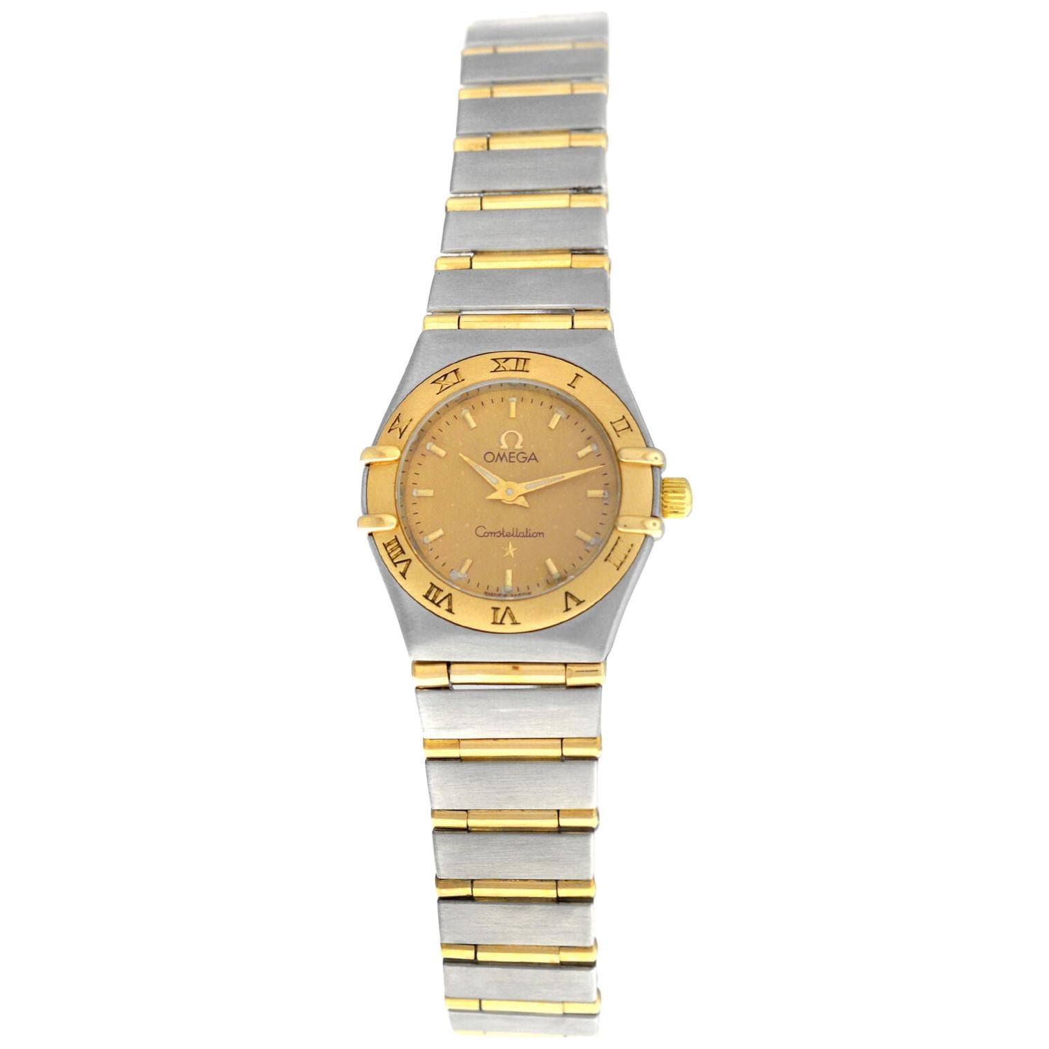 Ladies Omega Constellation 795203 Full Bar 18 Karat Gold Quartz Watch For Sale