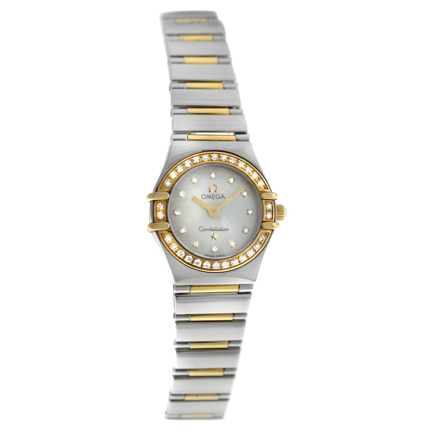 Ladies Omega Constellation My Choice 1365.75 Half Bar 18 Karat Gold Quartz Watch For Sale
