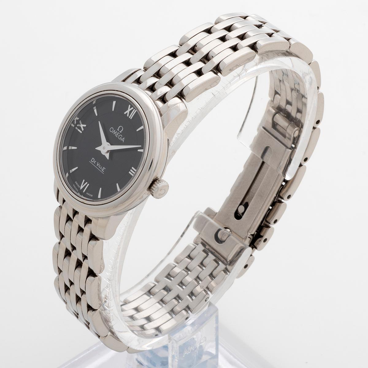 Ladies Omega De Ville Quartz, 24mm Case, Stainless Steel, Black Dial, c2010. Bon état - En vente à Canterbury, England
