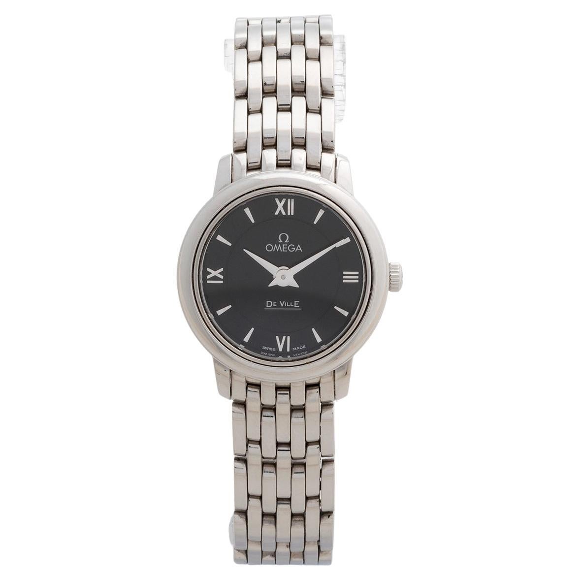 Ladies Omega De Ville Quartz, 24mm Case, Stainless Steel, Black Dial, c2010.