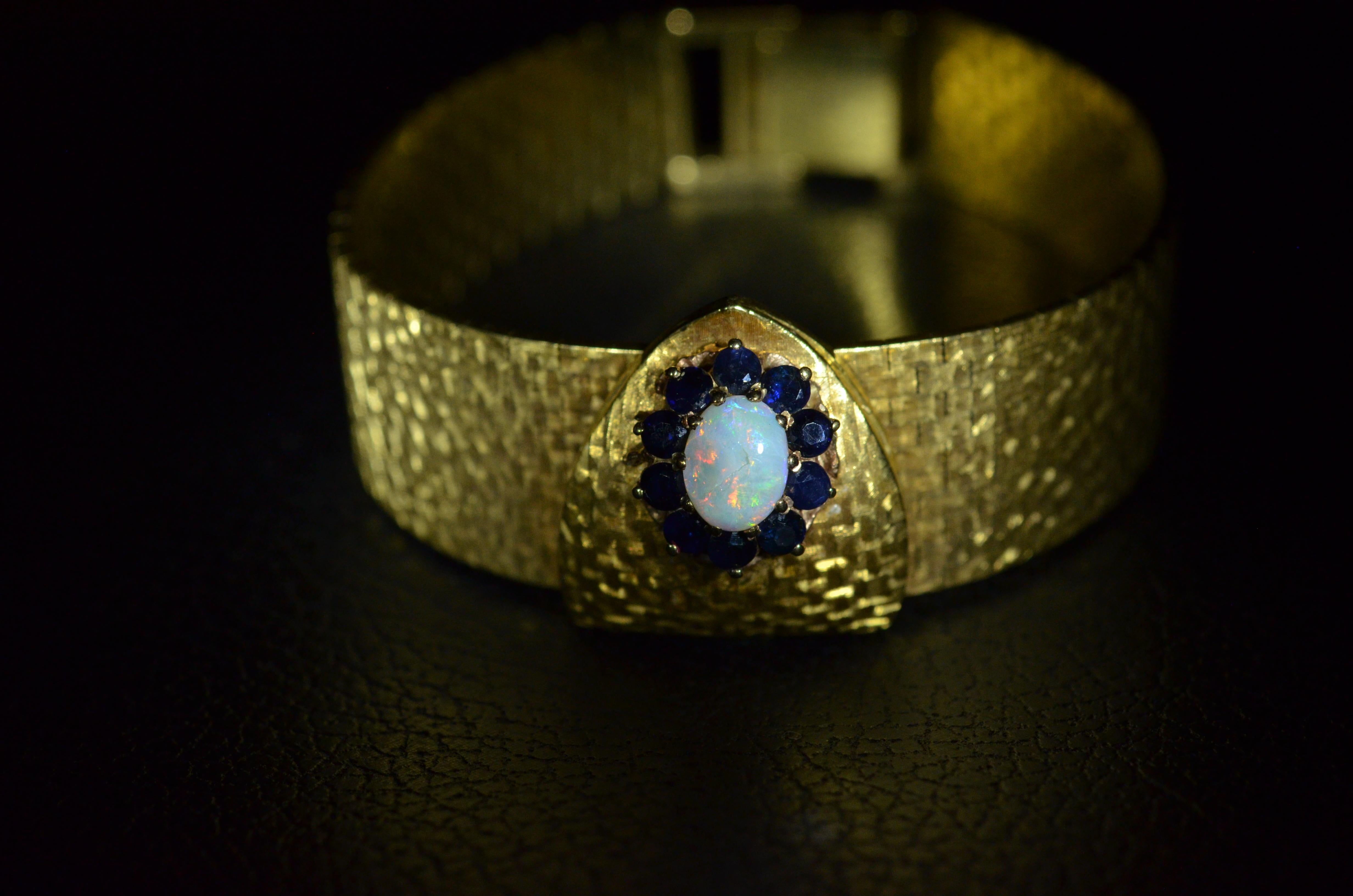 Women's Ladies Omega Deville Wristwatch in Yellow Gold with Opal and Sapphires For Sale