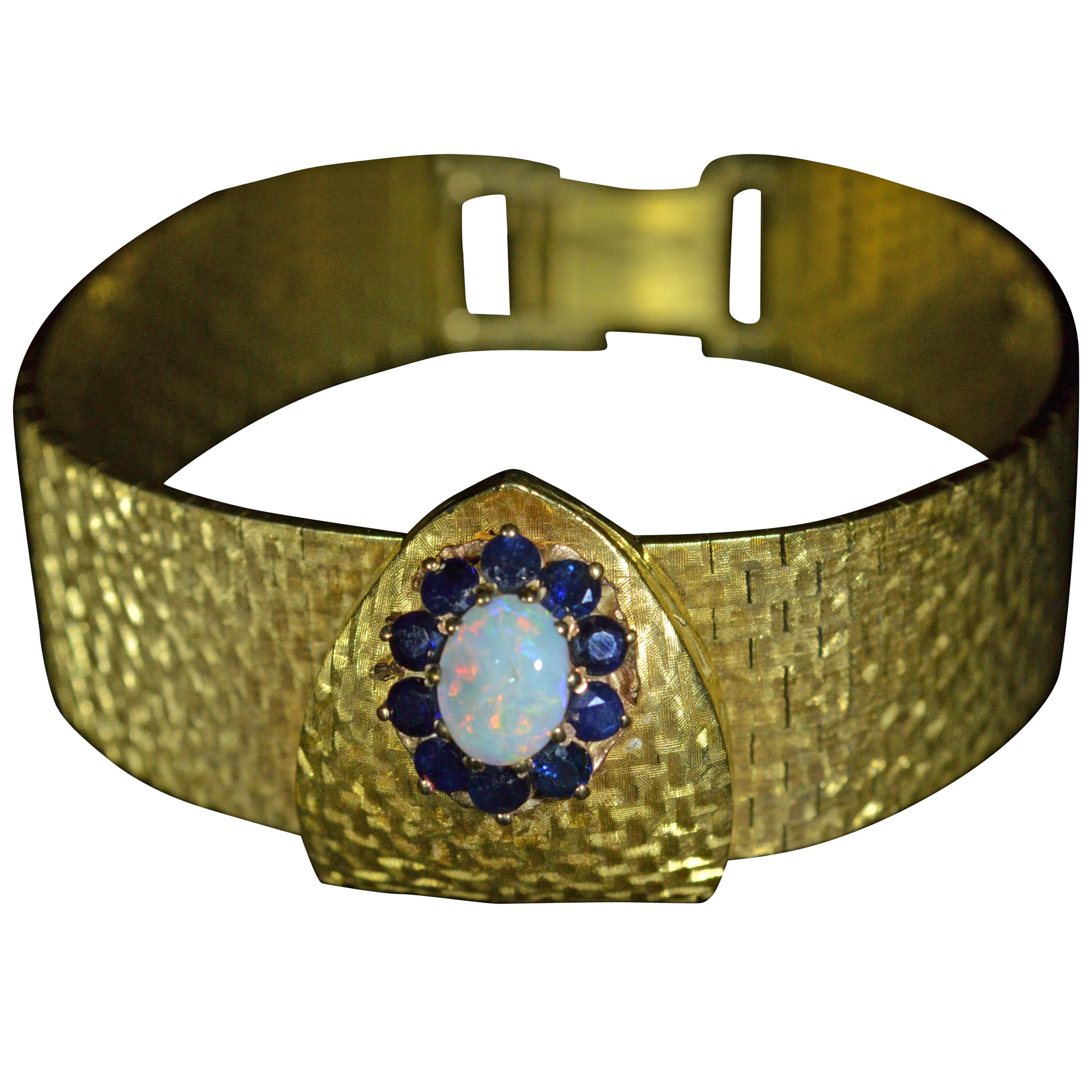 Ladies Omega Deville Wristwatch in Yellow Gold with Opal and Sapphires For Sale