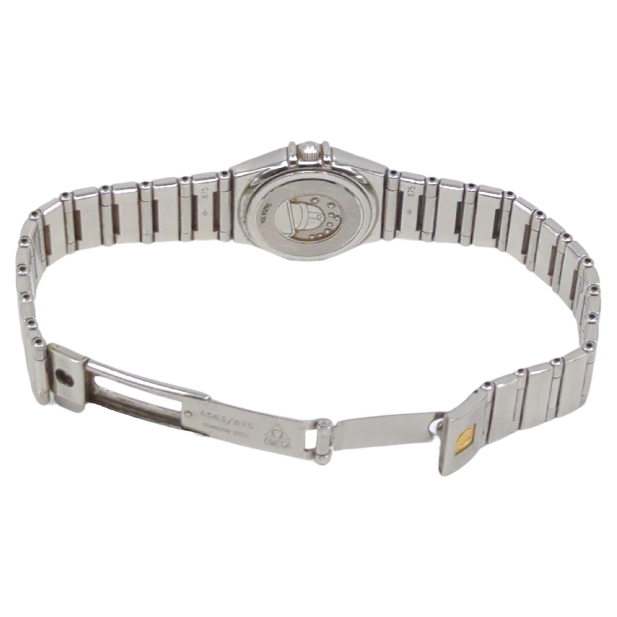 Brilliant Cut Ladies Omega Quartz Constellation Diamond Bezel MOP Dial Stainless Steel Watch For Sale