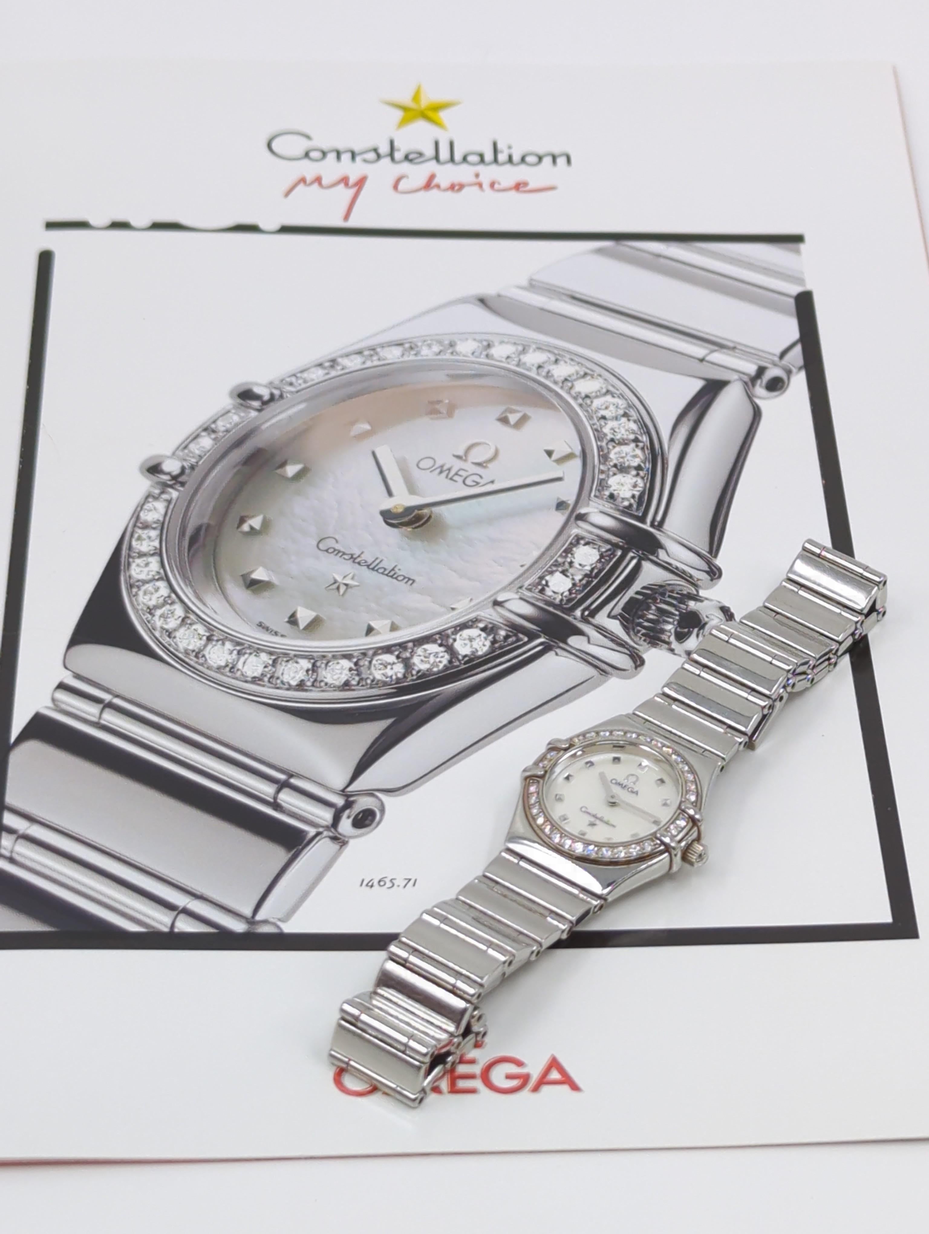 Ladies Omega Quartz Constellation Diamond Bezel MOP Dial Stainless Steel Watch For Sale 1