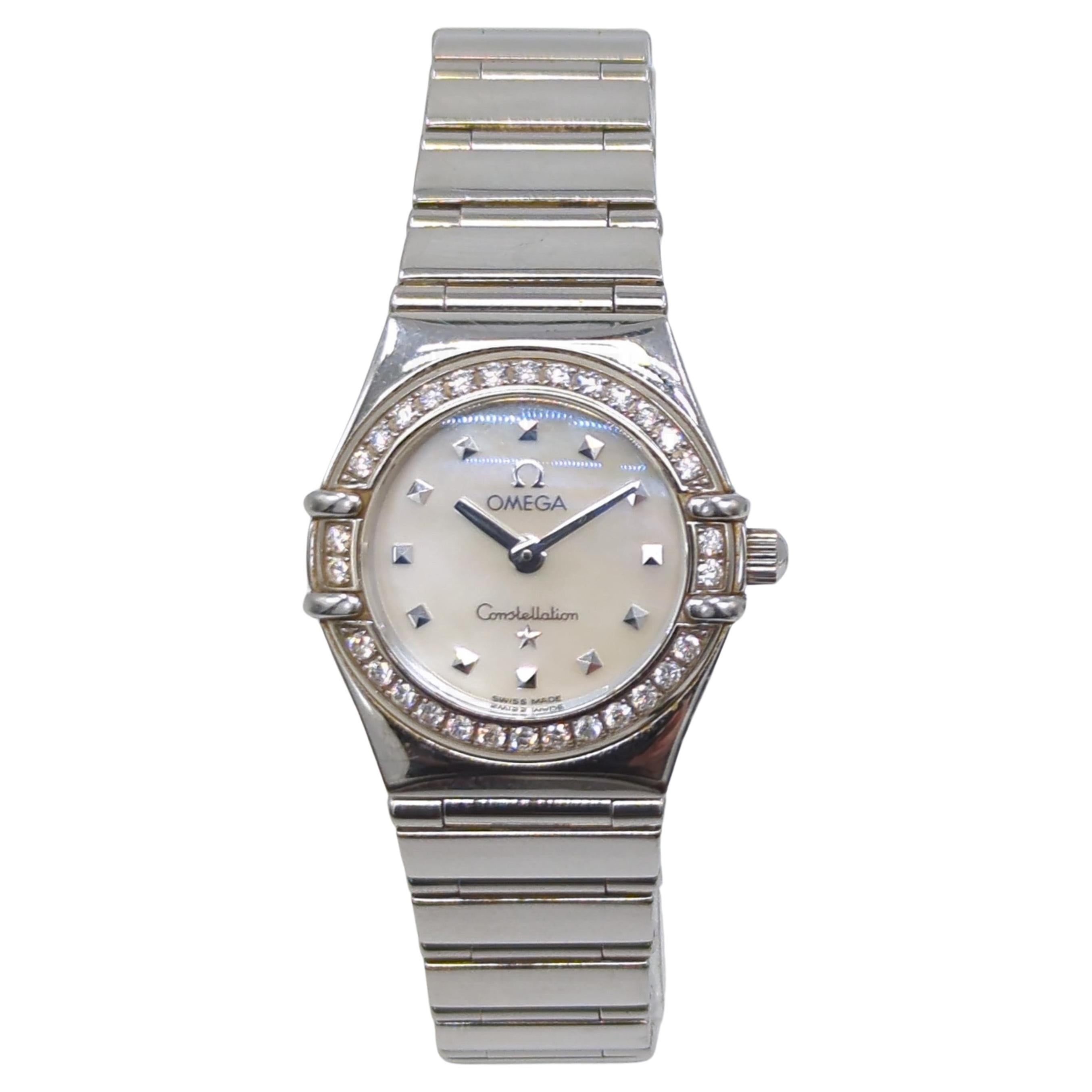 Ladies Omega Quartz Constellation Diamond Bezel MOP Dial Stainless Steel Watch