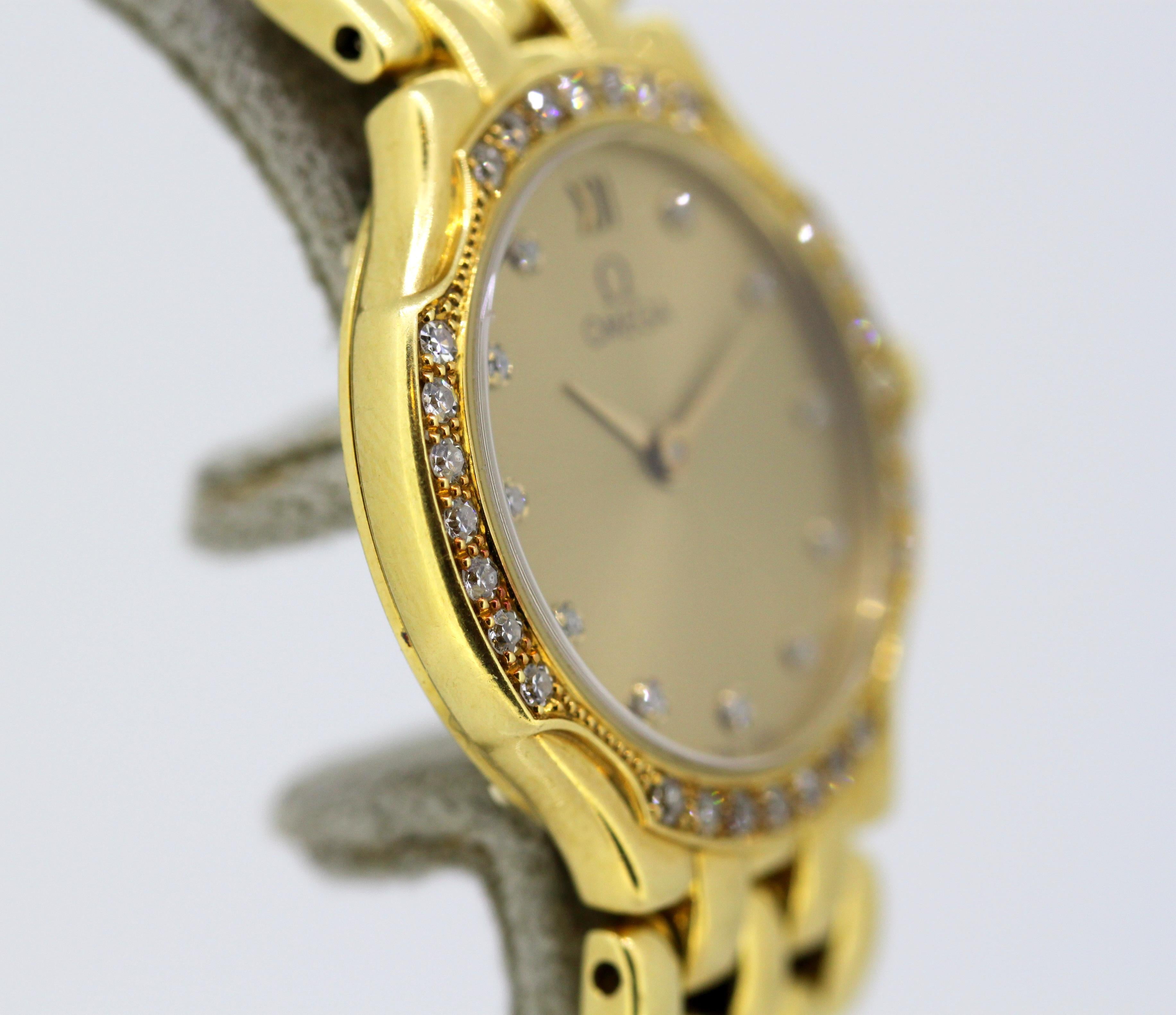 Ladies Omega wristwatch set in full 18k gold, diamond bezel & hour markers 4