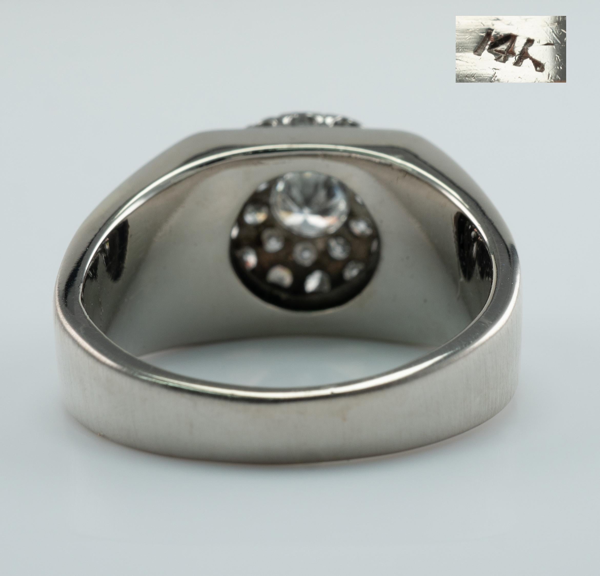 Bague pour femme ou homme en or blanc 14K avec diamant 1.05 TDW en vente 1