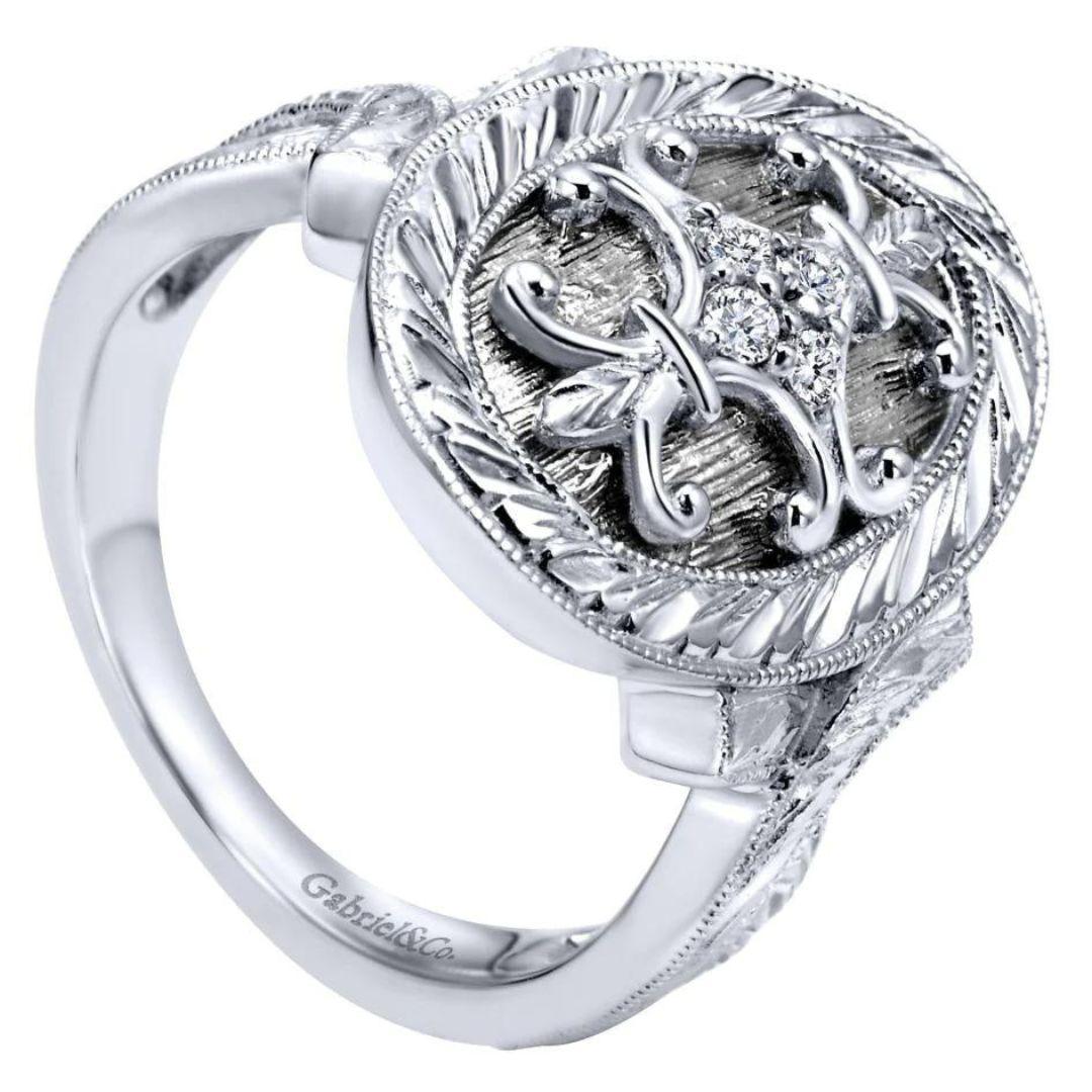 Oval Cut   Ladies' Oval Sterling Silver and Diamonds Fashion Ring For Sale