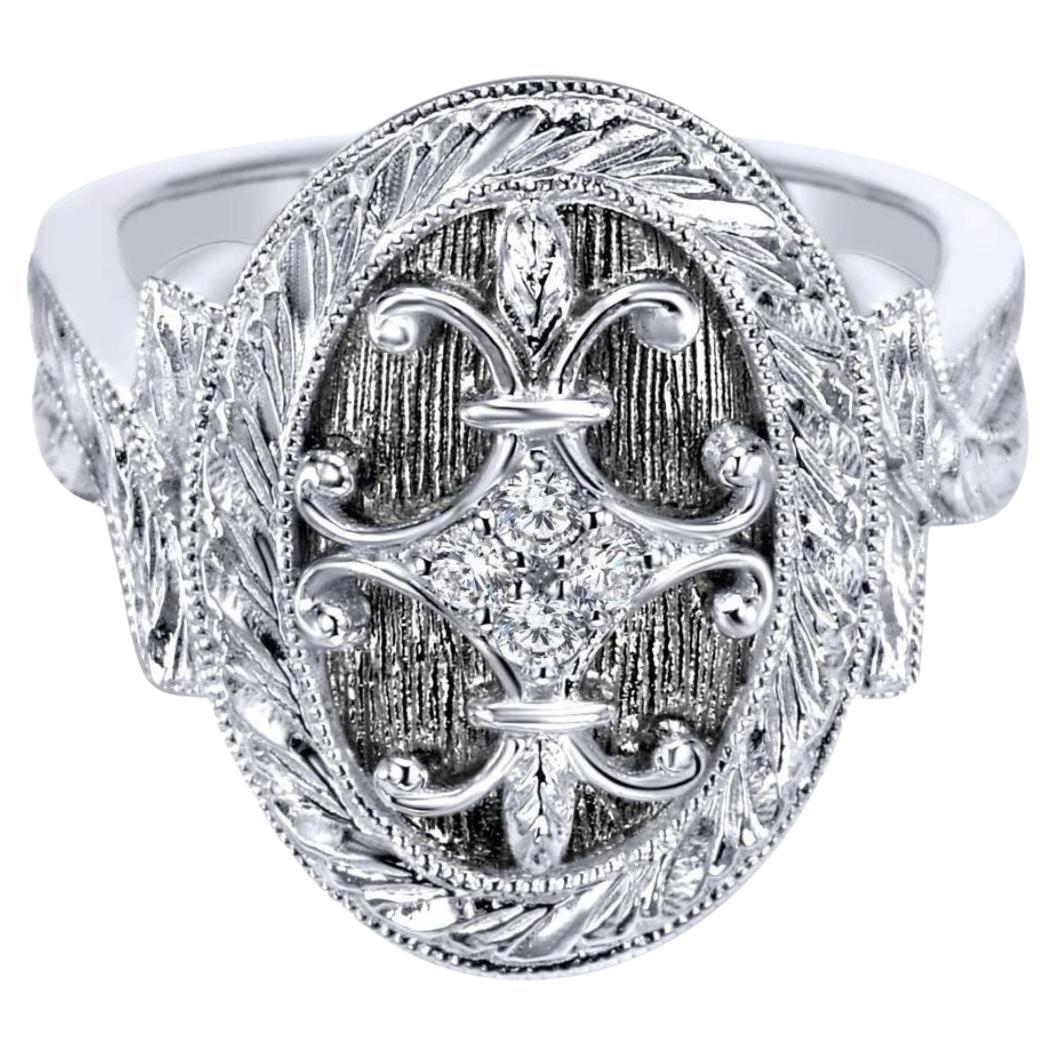   Ladies' Oval Sterling Silver and Diamonds Fashion Ring