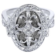   Ladies' Oval Sterling Silver and Diamonds Fashion Ring