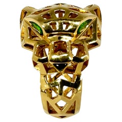 Ladies Panthere de Cartier Ring in Gold with Tsavorite Garnet Eyes & Onyx Nose