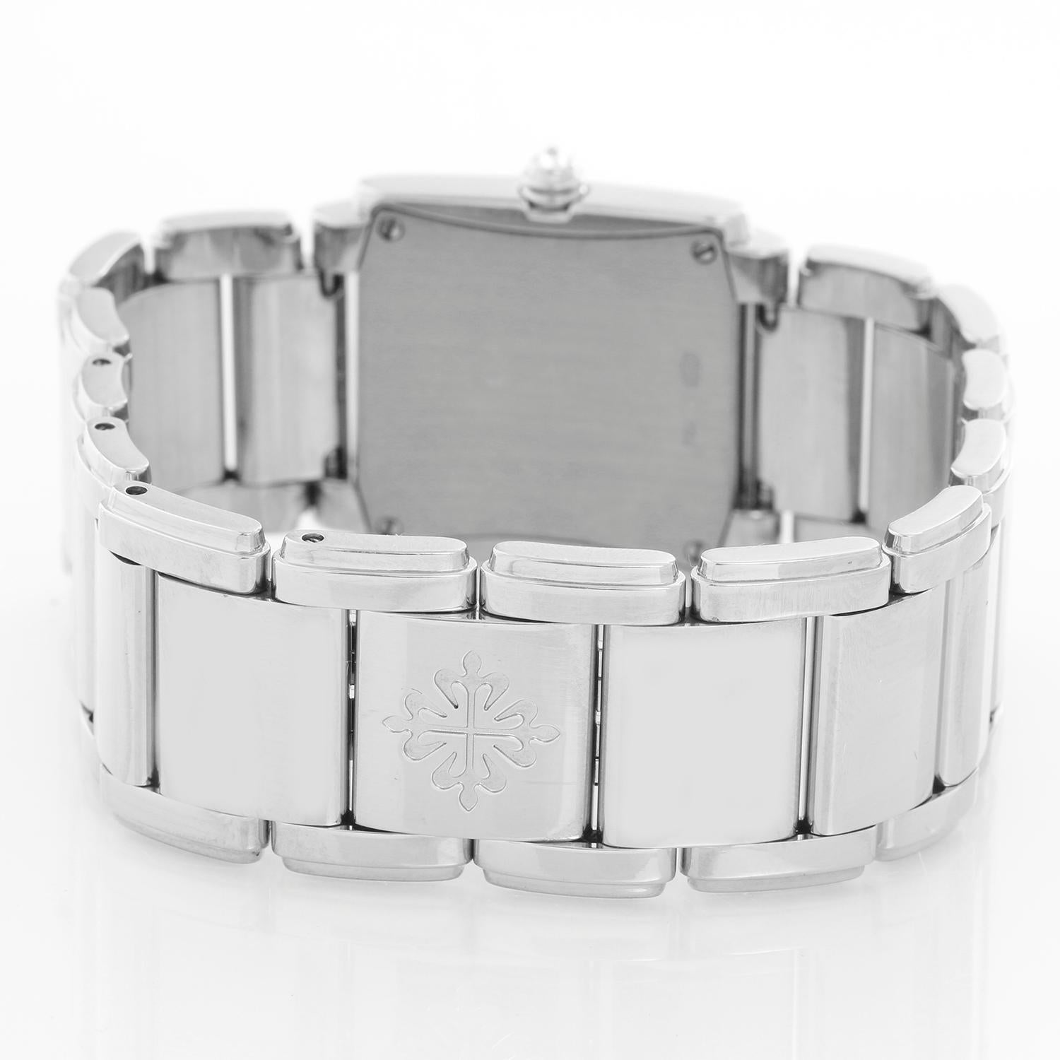 Ladies Patek Philippe Twenty-4 18 Karat White Gold and Diamond Watch 4910/20G In Excellent Condition In Dallas, TX