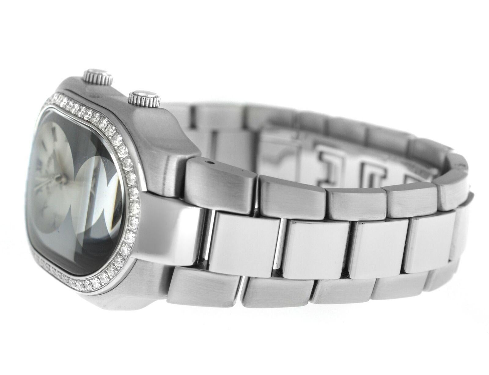 Ladies Philip Stein Teslar 2 Time Zone Steel Diamond Quartz Watch For Sale 5