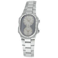 Used Ladies Philip Stein Teslar 2 Time Zone Steel Diamond Quartz Watch