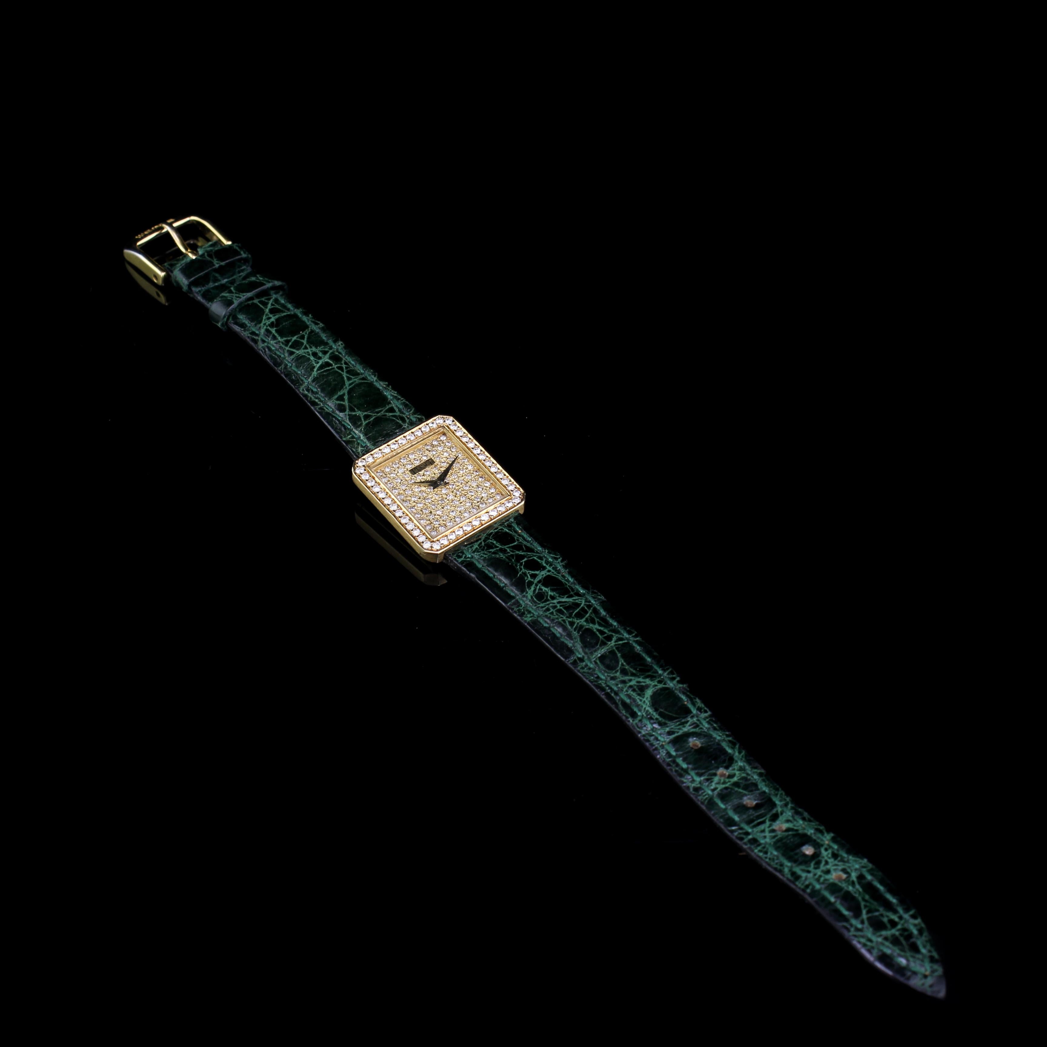 Montre-bracelet Piaget Custom en or 18 carats à remontage manuel avec cadran et lunette en diamants pour femme en vente 5