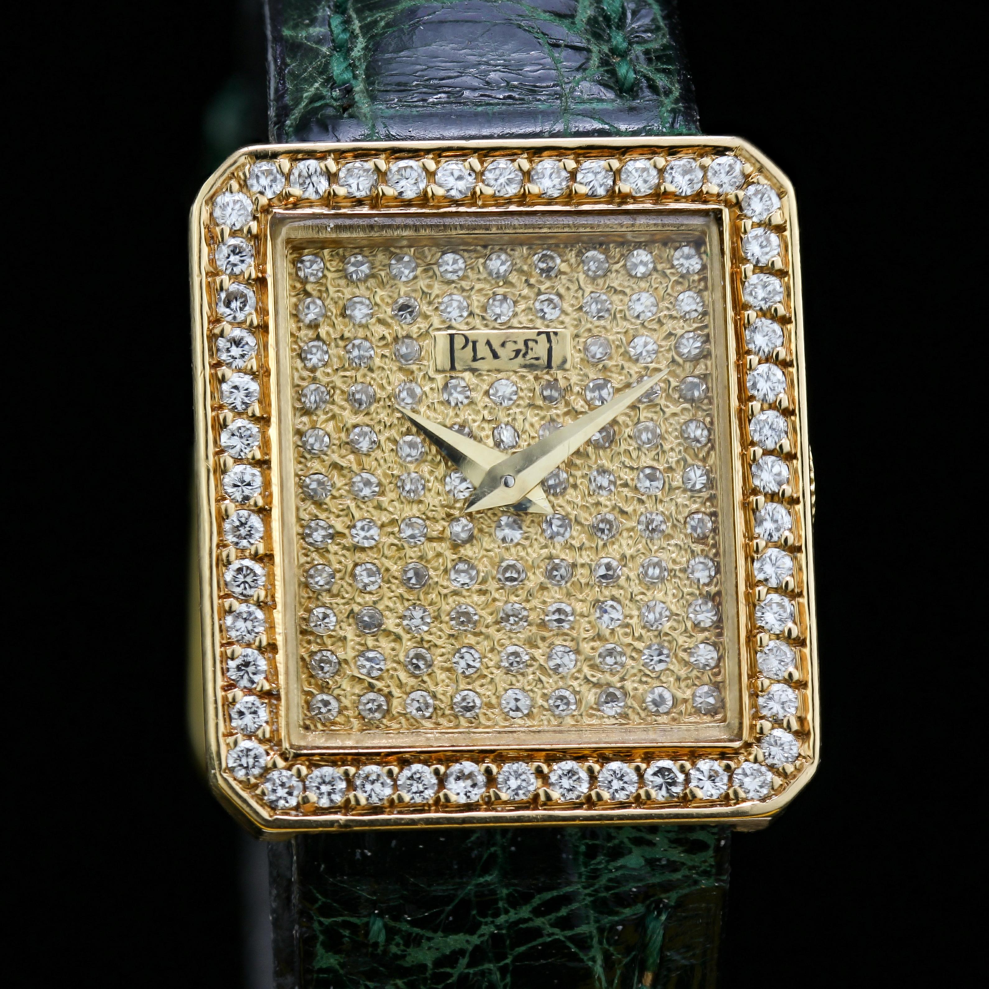 Damen-Handaufzug-Armbanduhr, Piaget, Diamant-Zifferblatt und Lünette 18k Gold im Zustand „Gut“ im Angebot in Braintree, GB