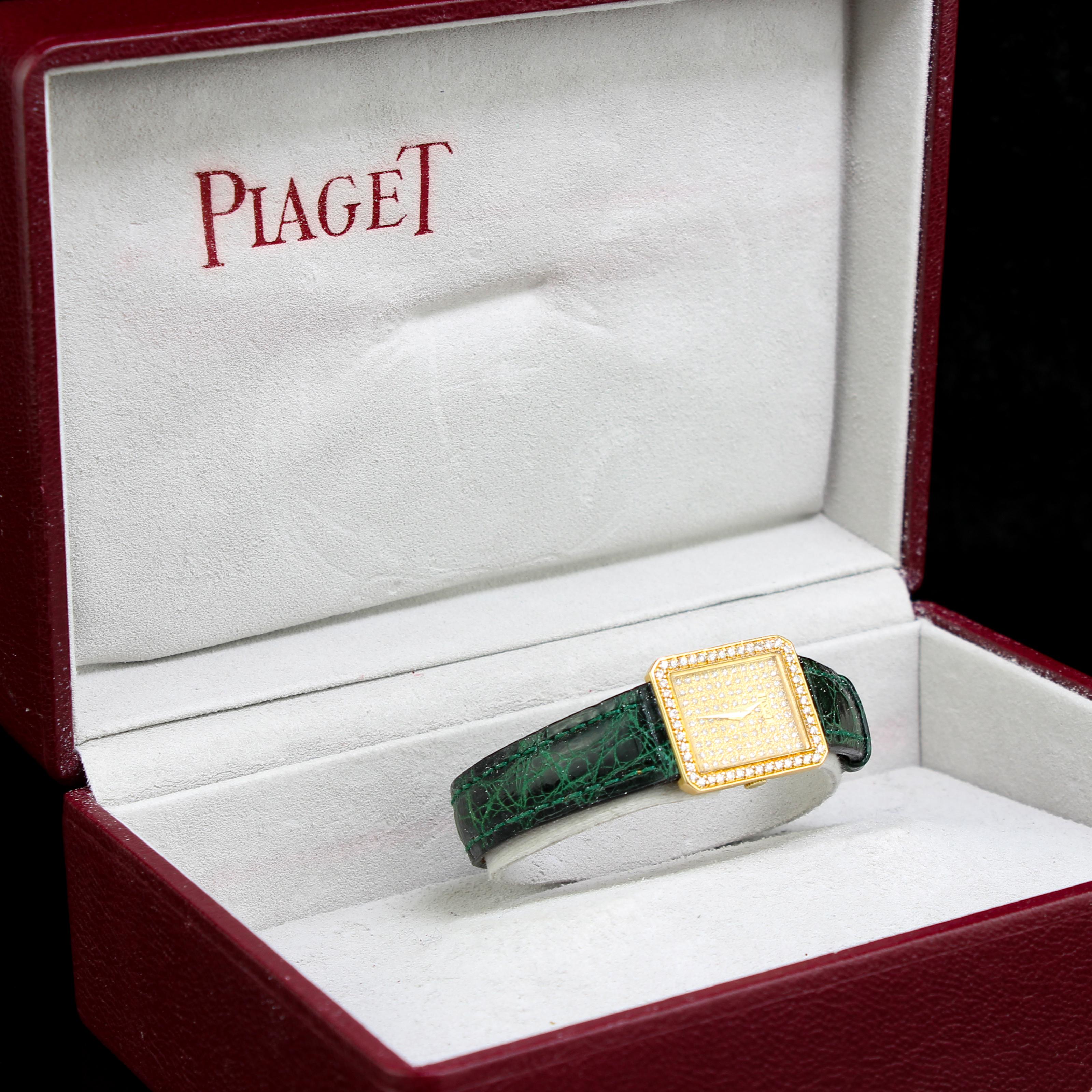 Damen-Handaufzug-Armbanduhr, Piaget, Diamant-Zifferblatt und Lünette 18k Gold im Angebot 5