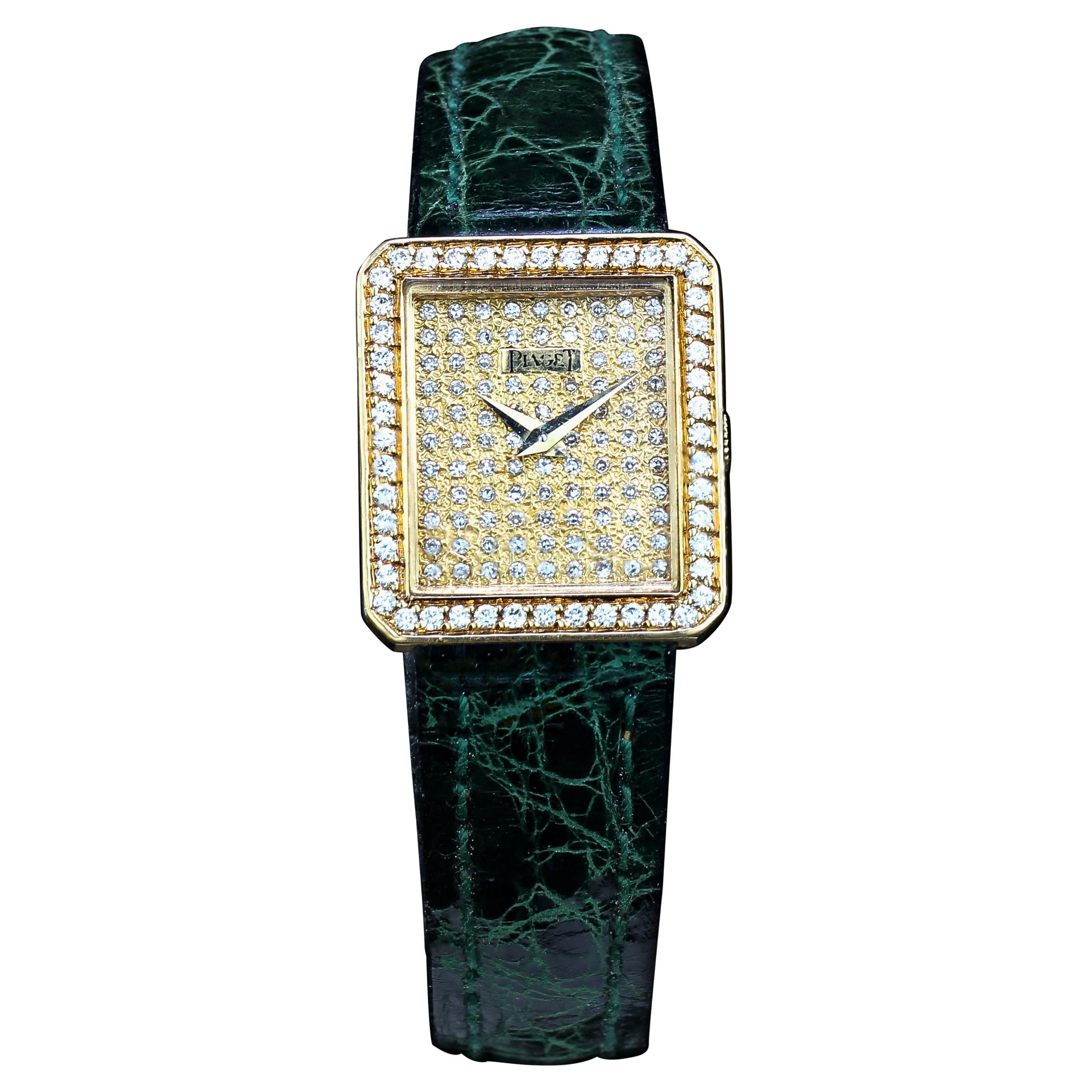 Ladies Piaget Custom Diamond Dial and Bezel 18k Gold Manual Winding Wristwatch