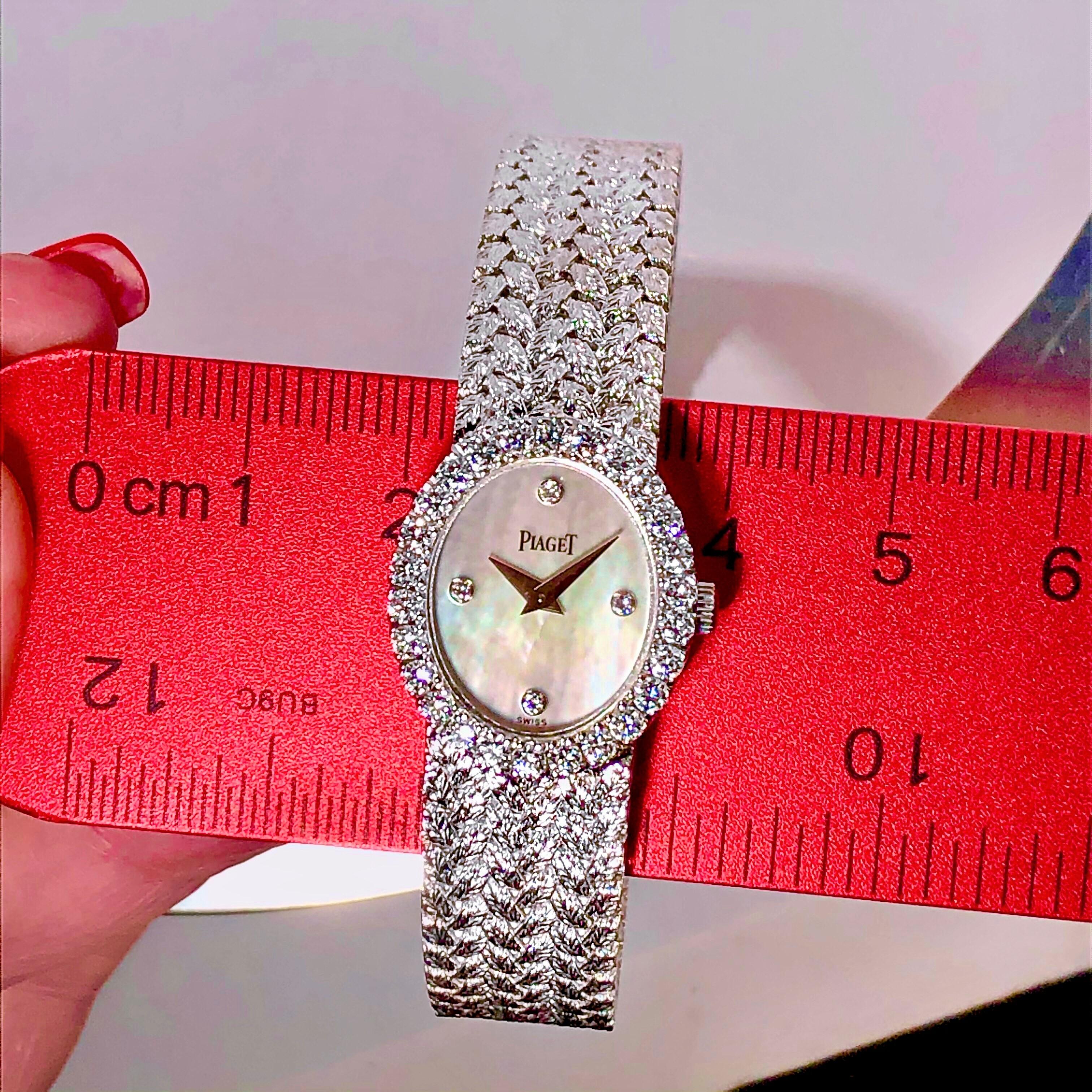 Women's Ladies Piaget Petite Mother of Pearl Diamond Dial, White Gold Woven Band Watch