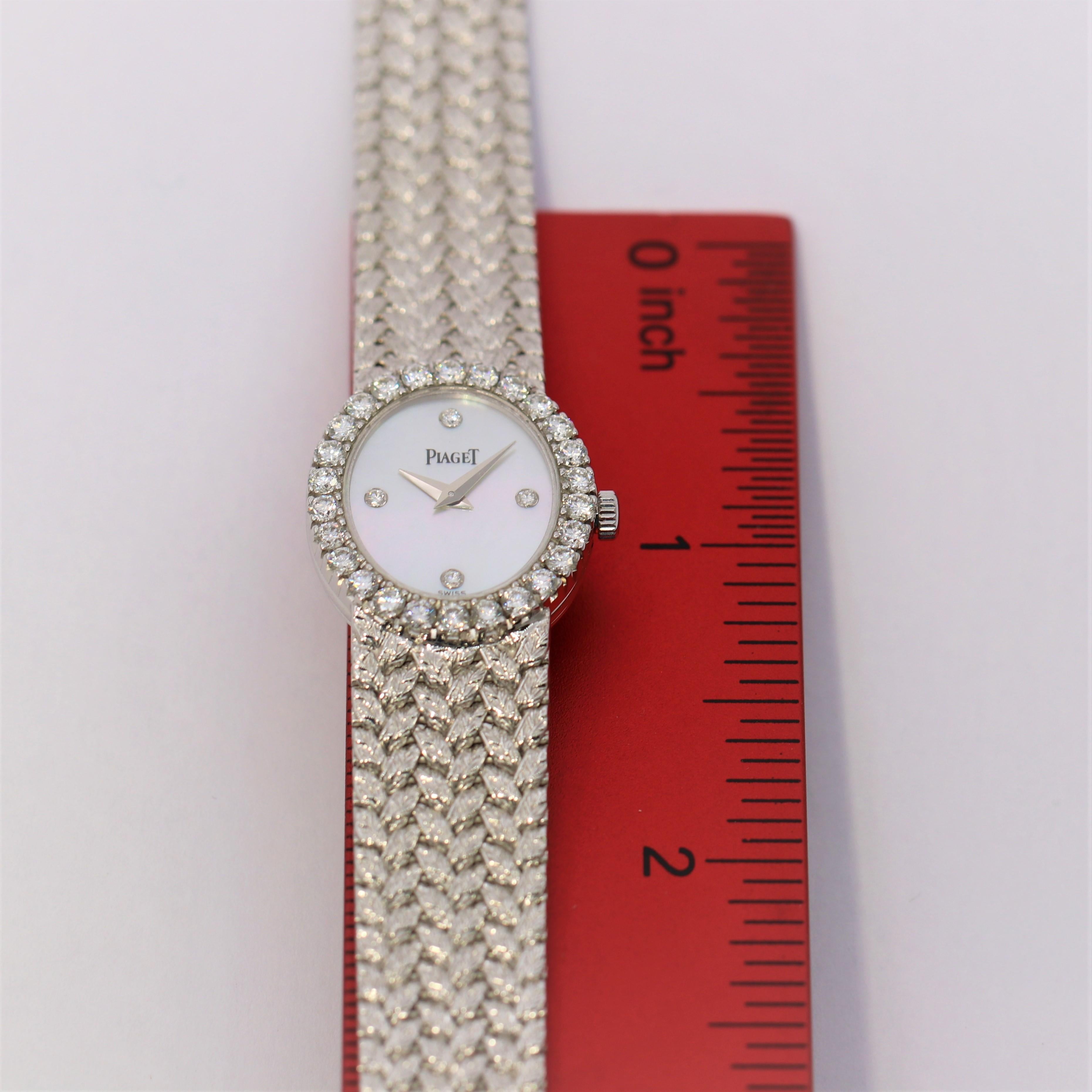 Ladies Piaget Petite Mother of Pearl Diamond Dial, White Gold Woven Band Watch 1