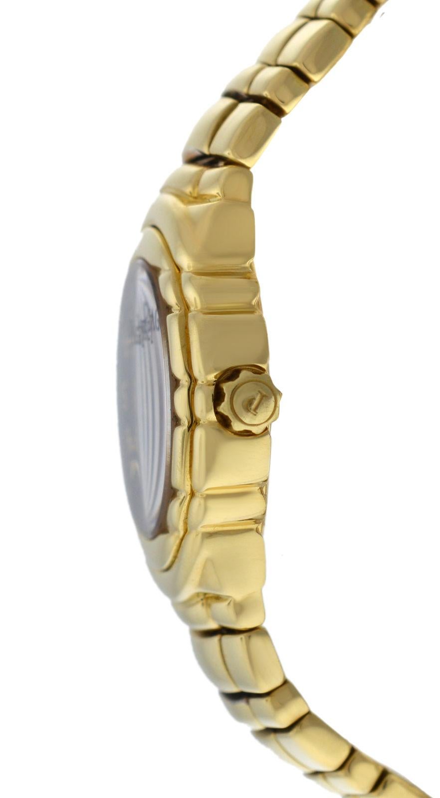 Brand	Piaget
Model	Tanagra 16031.M.401.D or 16031 M 401 D
Gender	Ladies
Condition	Pre-owned
Movement	Swiss quartz
Case Material	18K Yellow Gold
Bracelet / Strap Material	
18K Yellow Gold

Clasp / Buckle Material	
18K Rose Gold

Clasp Type	Butterfly