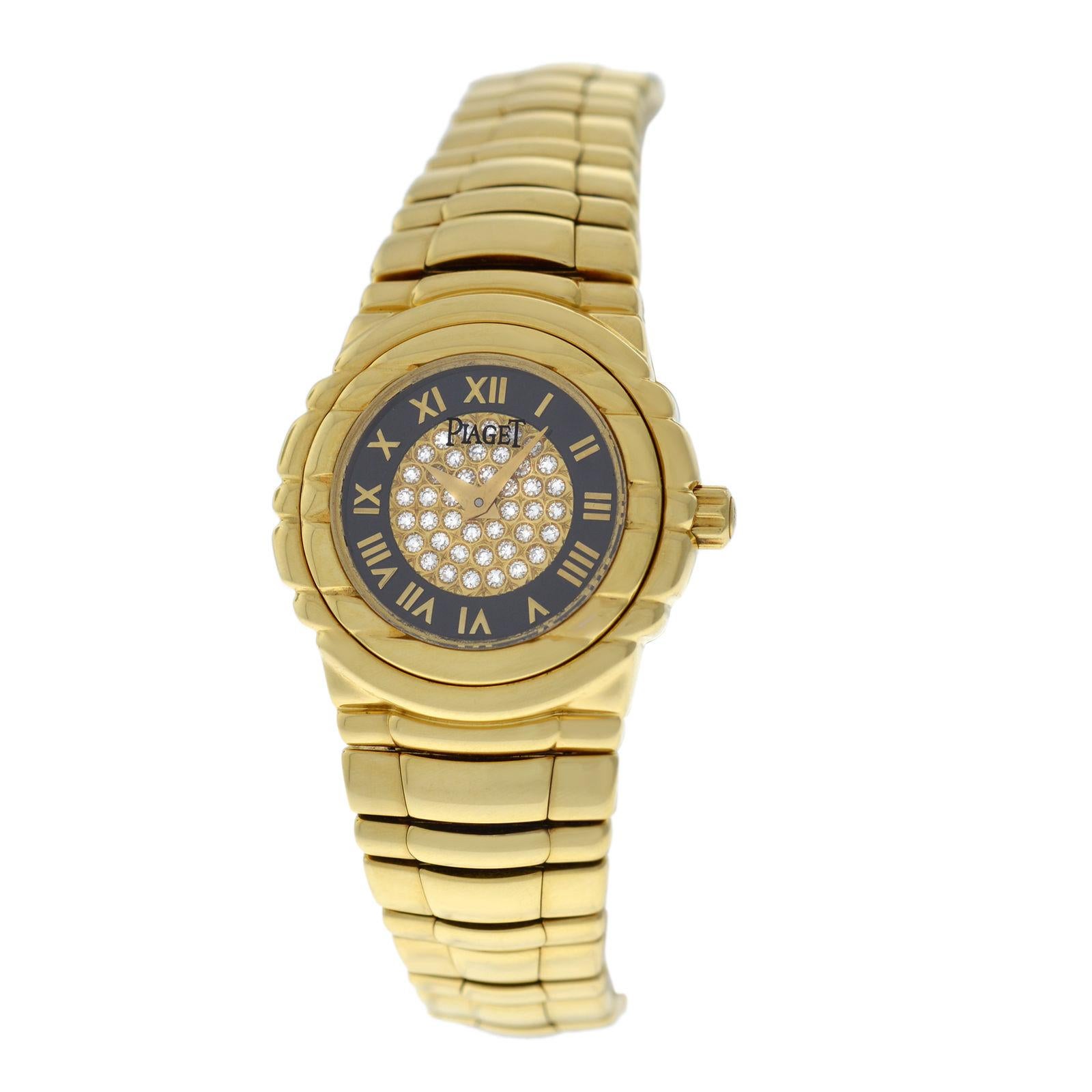 Ladies Piaget Tanagra 18 Karat Yellow Gold Diamond Quartz Watch For Sale