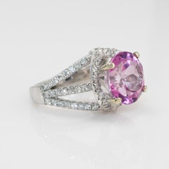 Anello da donna con topazio rosa e diamanti in oro bianco 14 carati 9,30 H. H. SI