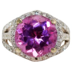 Ladies Pink Topaz and Diamond Ring 14 Karat White Gold 9.30 Carat H-I SI