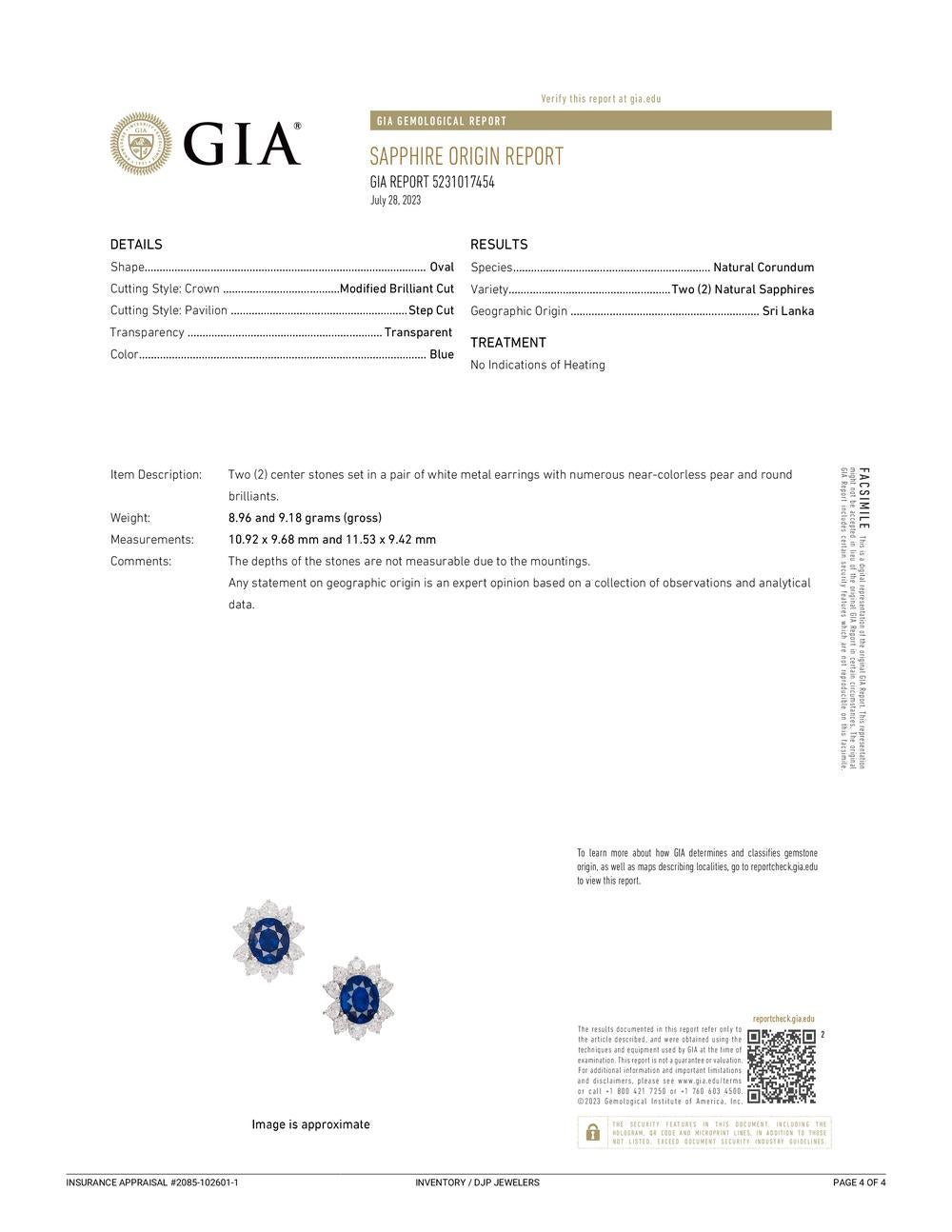 Ladies Platinum 18K White Gold GIA Sri Lanka Sapphires Diamond Drop Earring For Sale 2