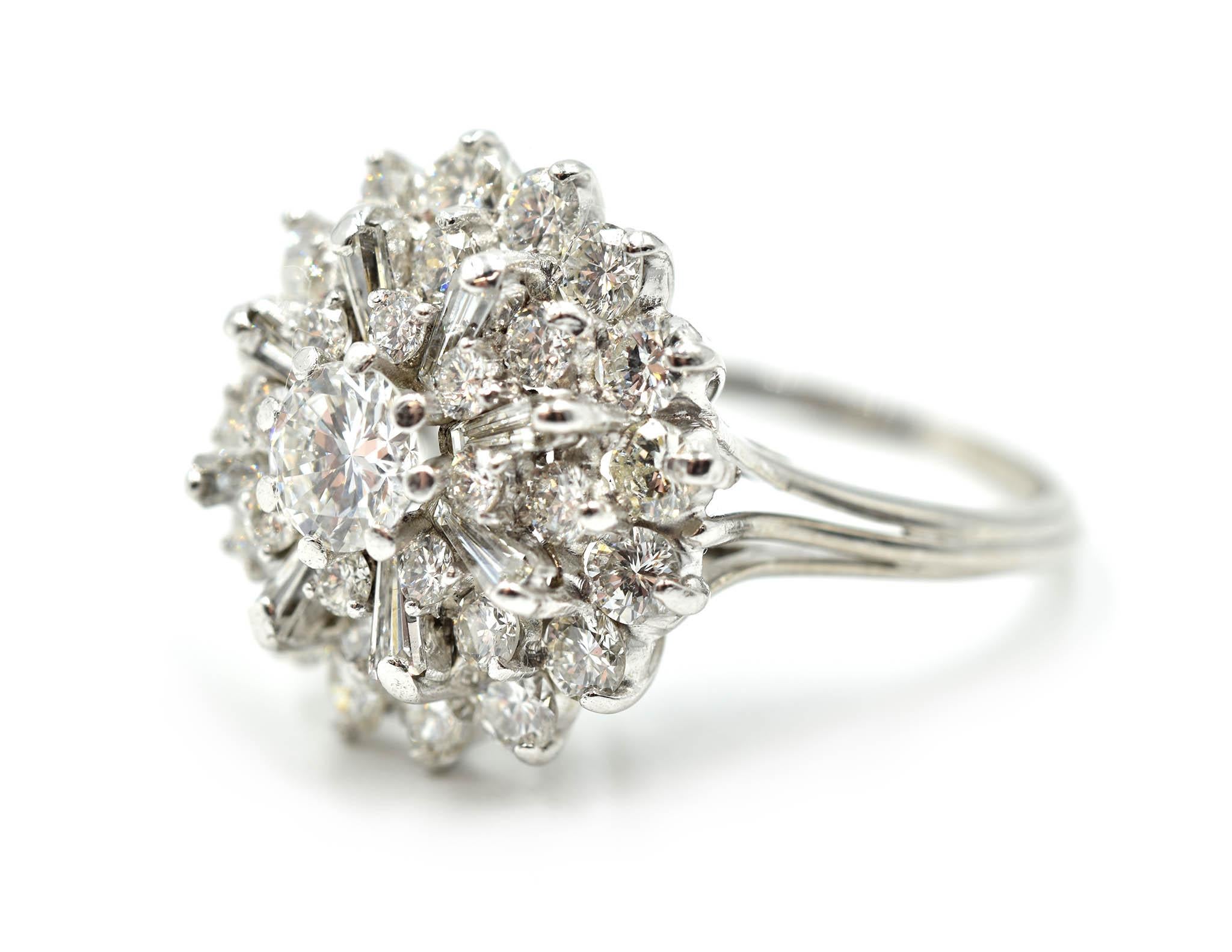 Modern Ladies Platinum 2.29 Carat Diamond Cluster Cocktail Ring