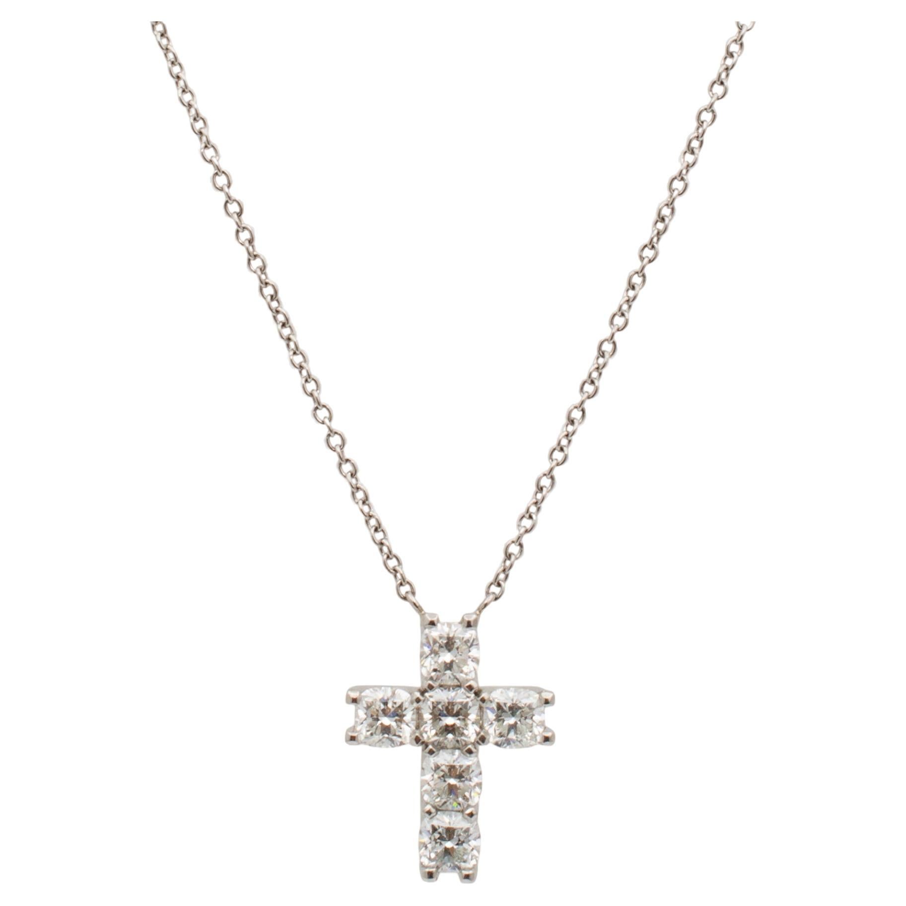 Ladies Platinum Cushion Diamond Cross Pendant Necklace