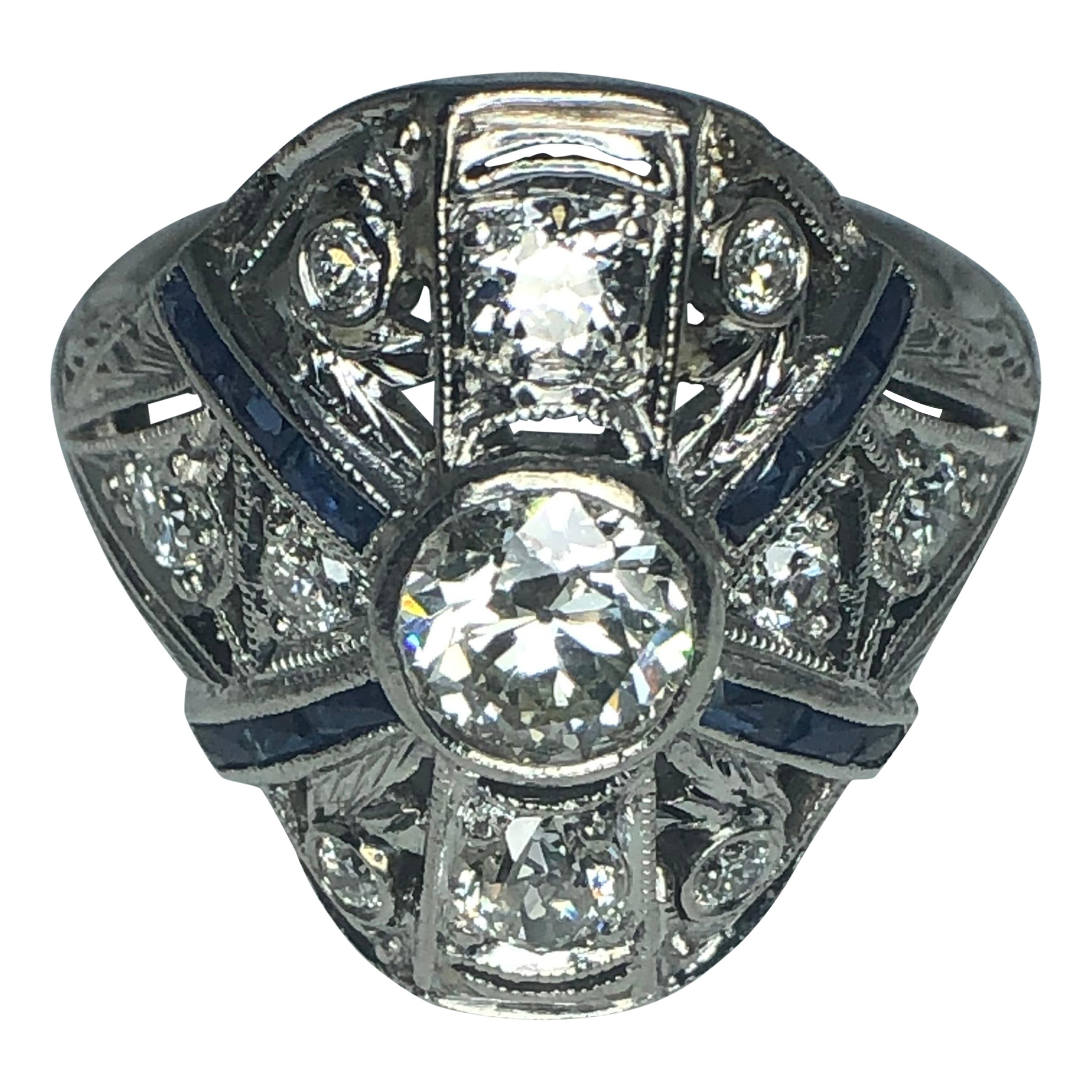 Ladies Platinum Diamond and Sapphire Estate Ring