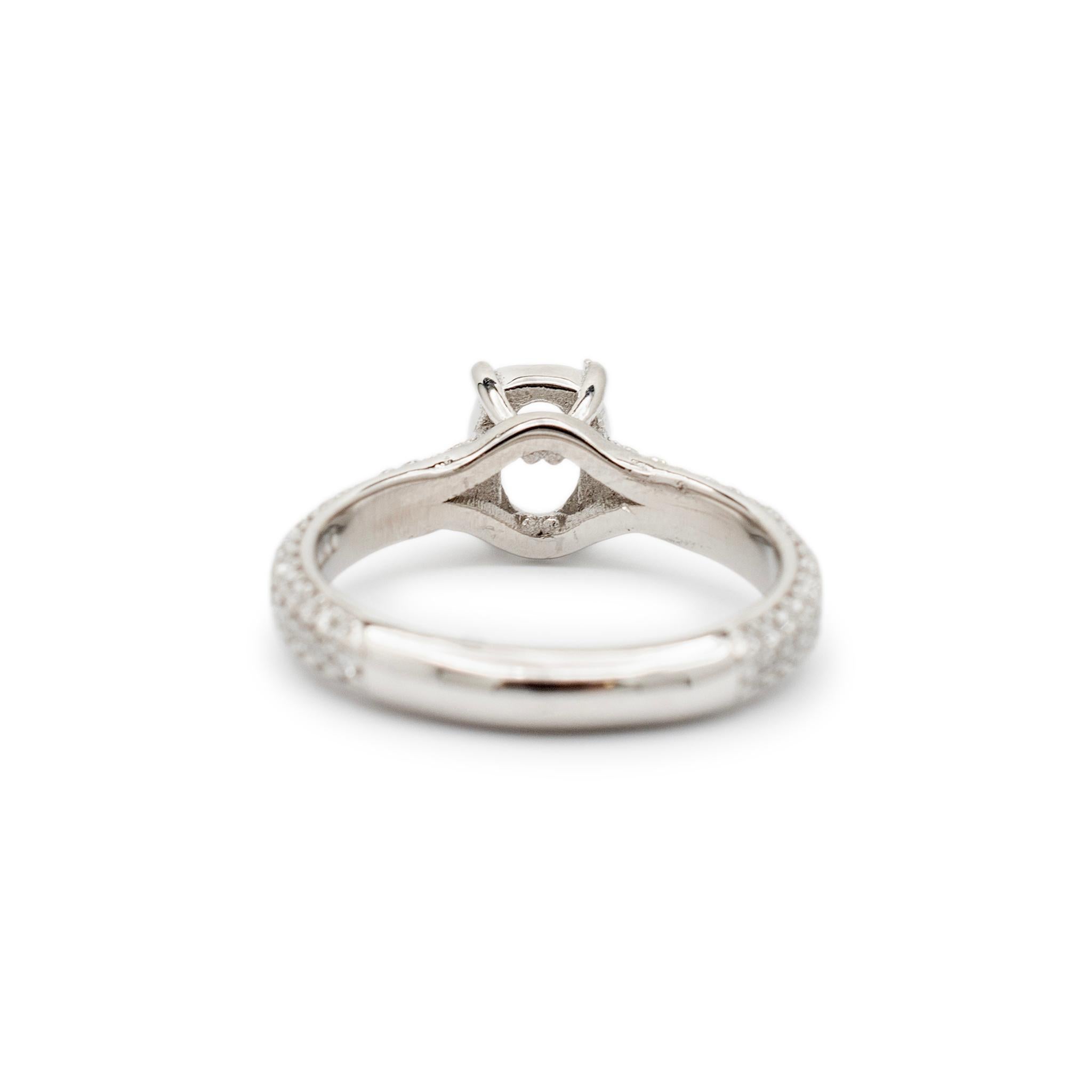 Ladies Platinum Diamond Oval Semi Mount Engagement Ring For Sale 1