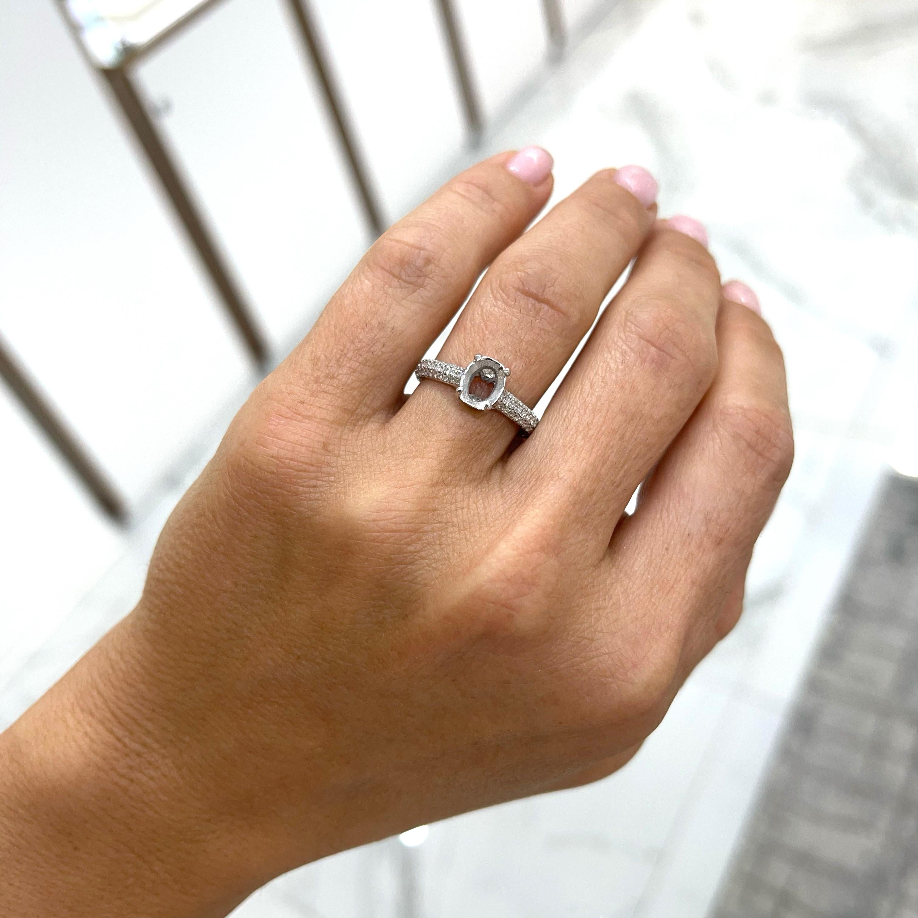 Ladies Platinum Diamond Oval Semi Mount Engagement Ring For Sale 2