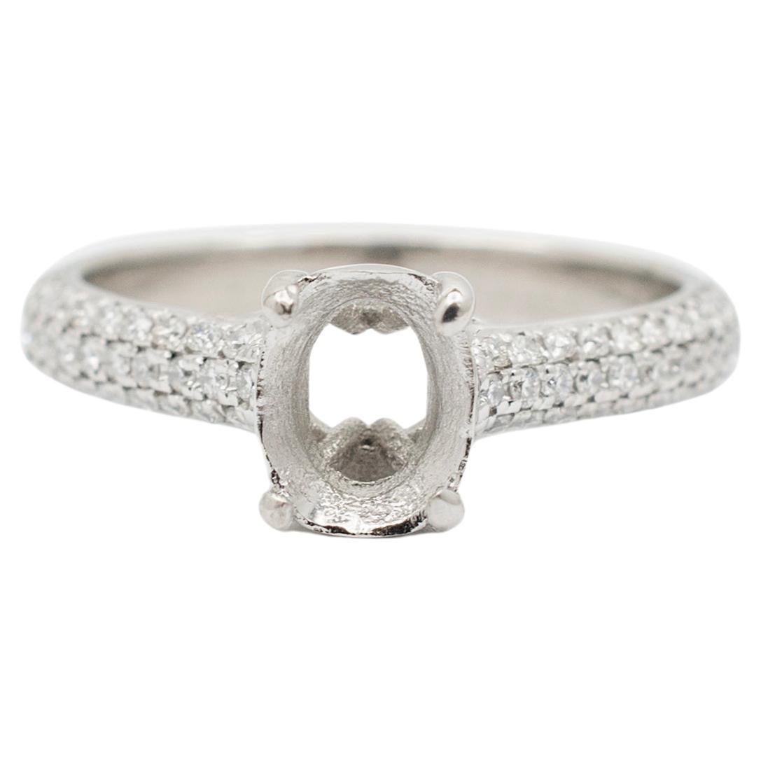 Ladies Platinum Diamond Oval Semi Mount Engagement Ring For Sale