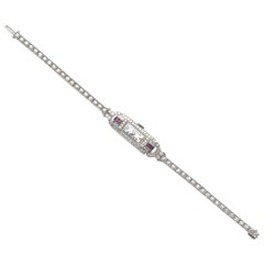 Vintage Ladies Platinum Diamond Ruby Manual Wind Wristwatch