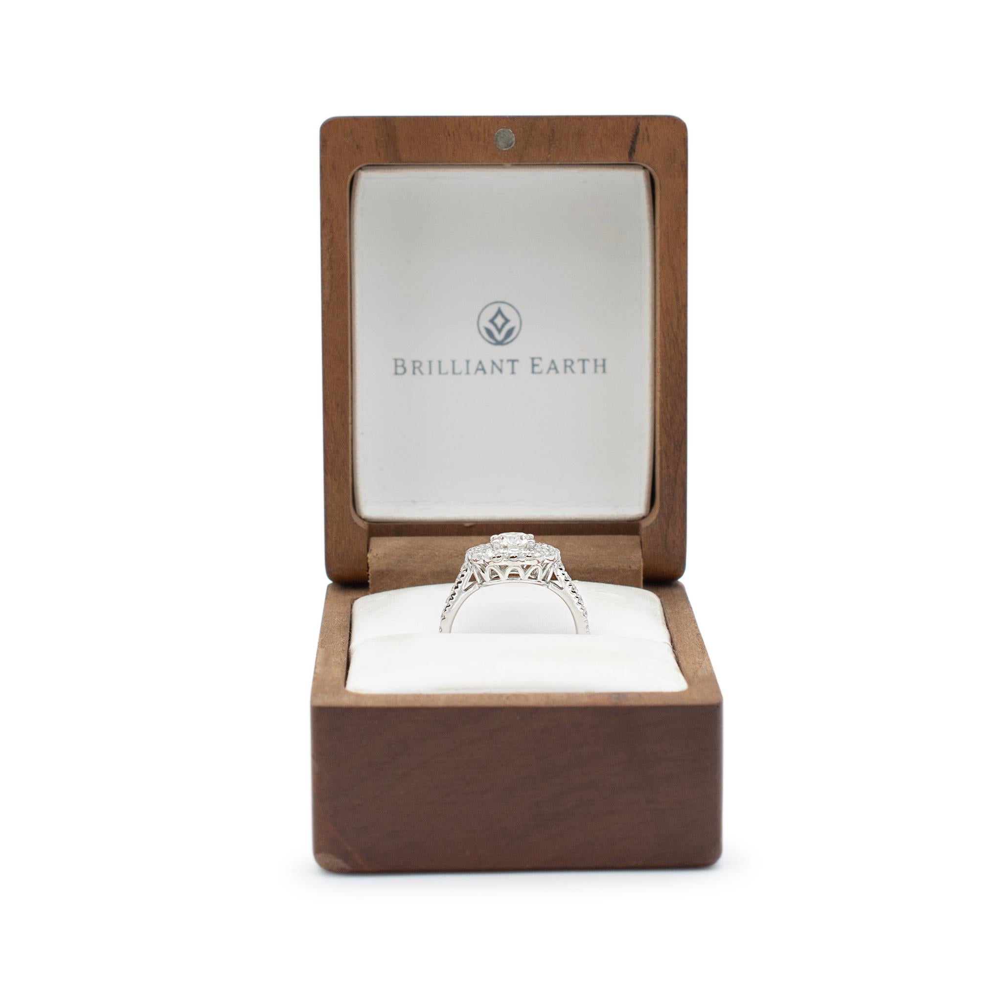 Ladies Platinum Double Halo Diamond Engagement Ring For Sale 2