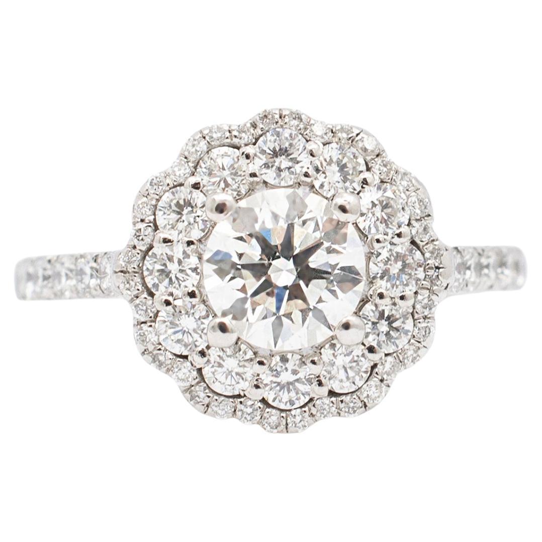 Ladies Platinum Double Halo Diamond Engagement Ring For Sale