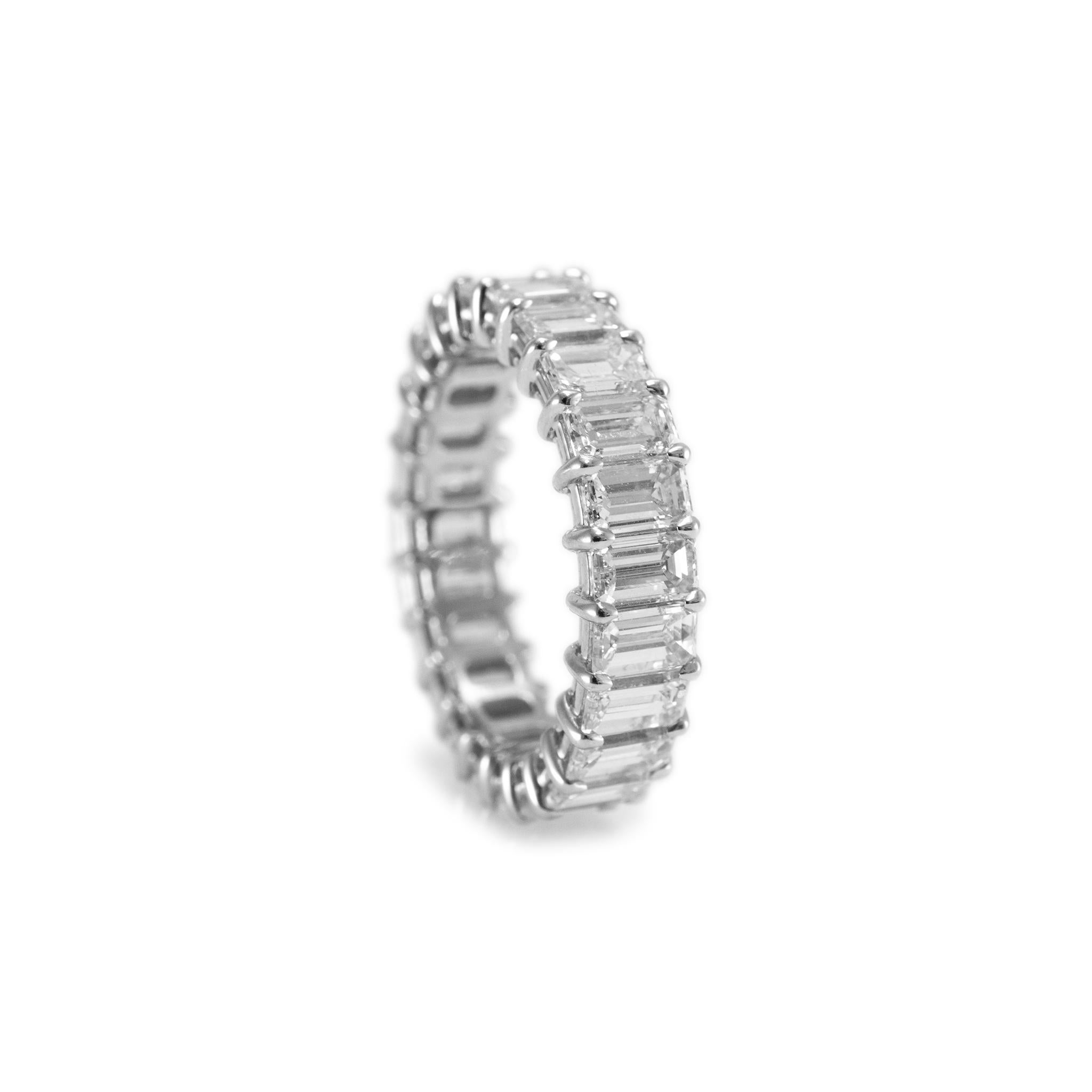 Women's Ladies Platinum Full Eternity Emerald Cut Diamond Wedding Band For Sale